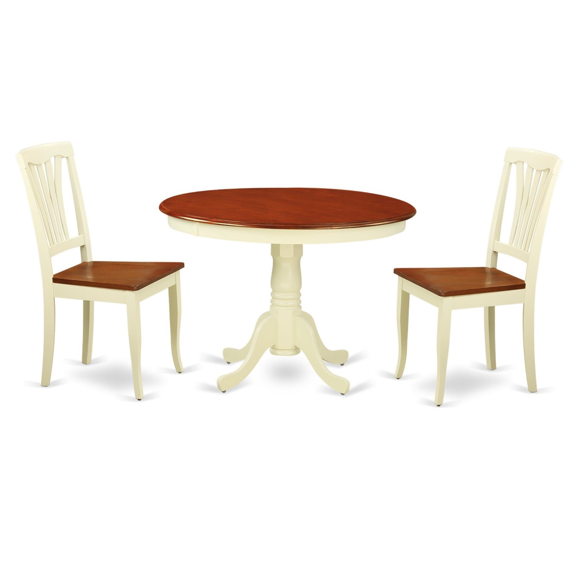 Casafoyer Hlav3-Bmk-W 3 Piece Modern Dining Table Set Contains A Round Wooden Table With Pedestal And 2 Kitchen Dining Chairs, 42X42 Inch, Buttermilk & Cherry