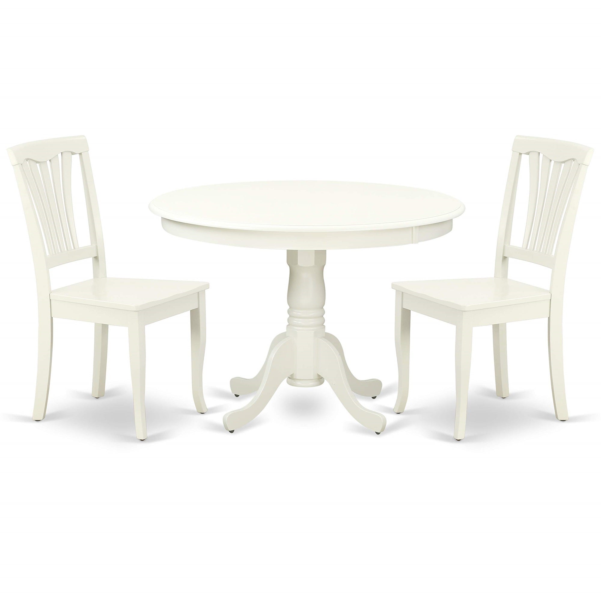 Casafoyer Hlav3-Lwh-W 3 Piece Kitchen Table Set For Small Spaces Contains A Round Dining Room Table With Pedestal And 2 Dining Chairs, 42X42 Inch, Linen White