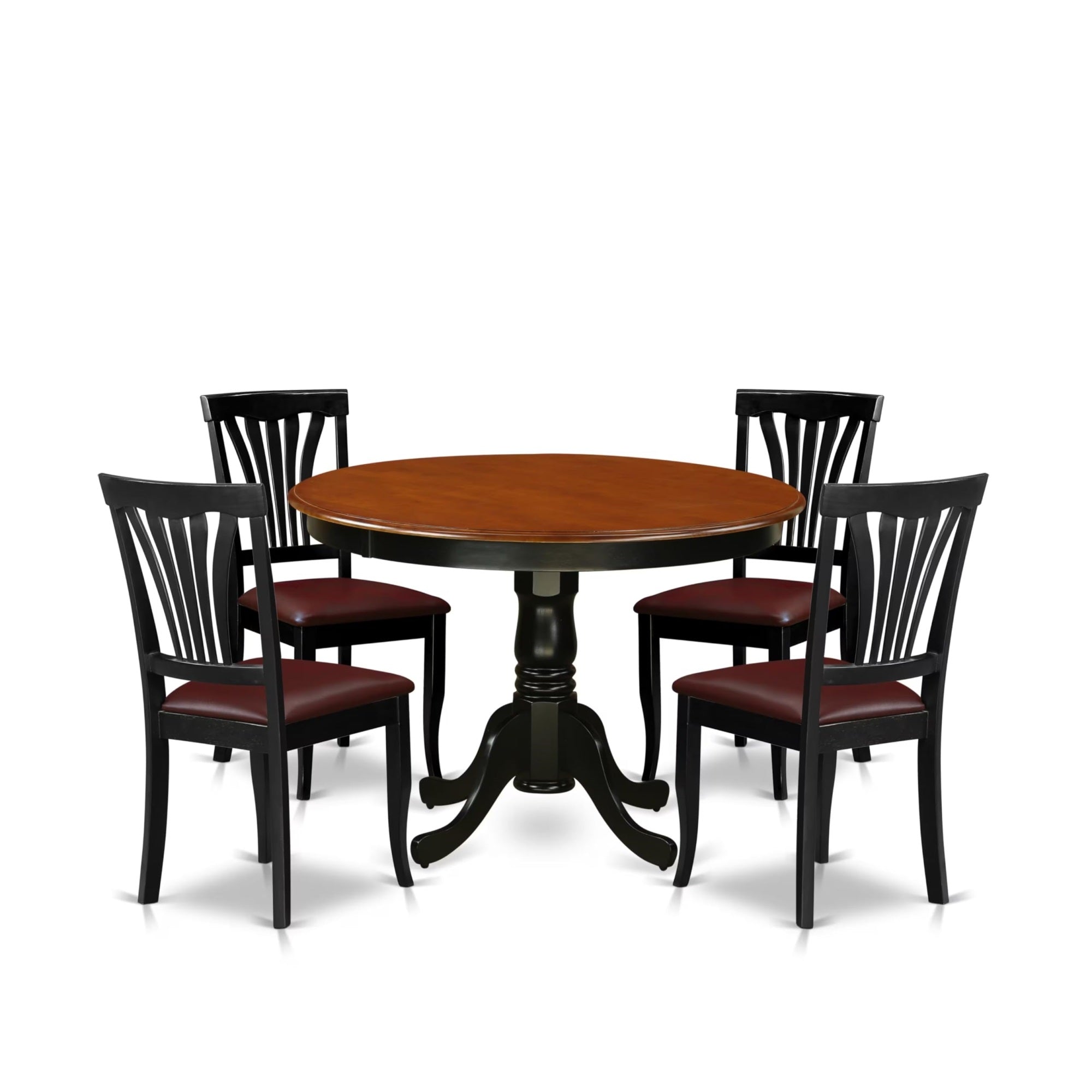 Casafoyer Hlav5-Bch-Lc 5 Piece Modern Dining Table Set Includes A Round Wooden Table With Pedestal And 4 Faux Leather Dining Room Chairs, 42X42 Inch, Black & Cherry