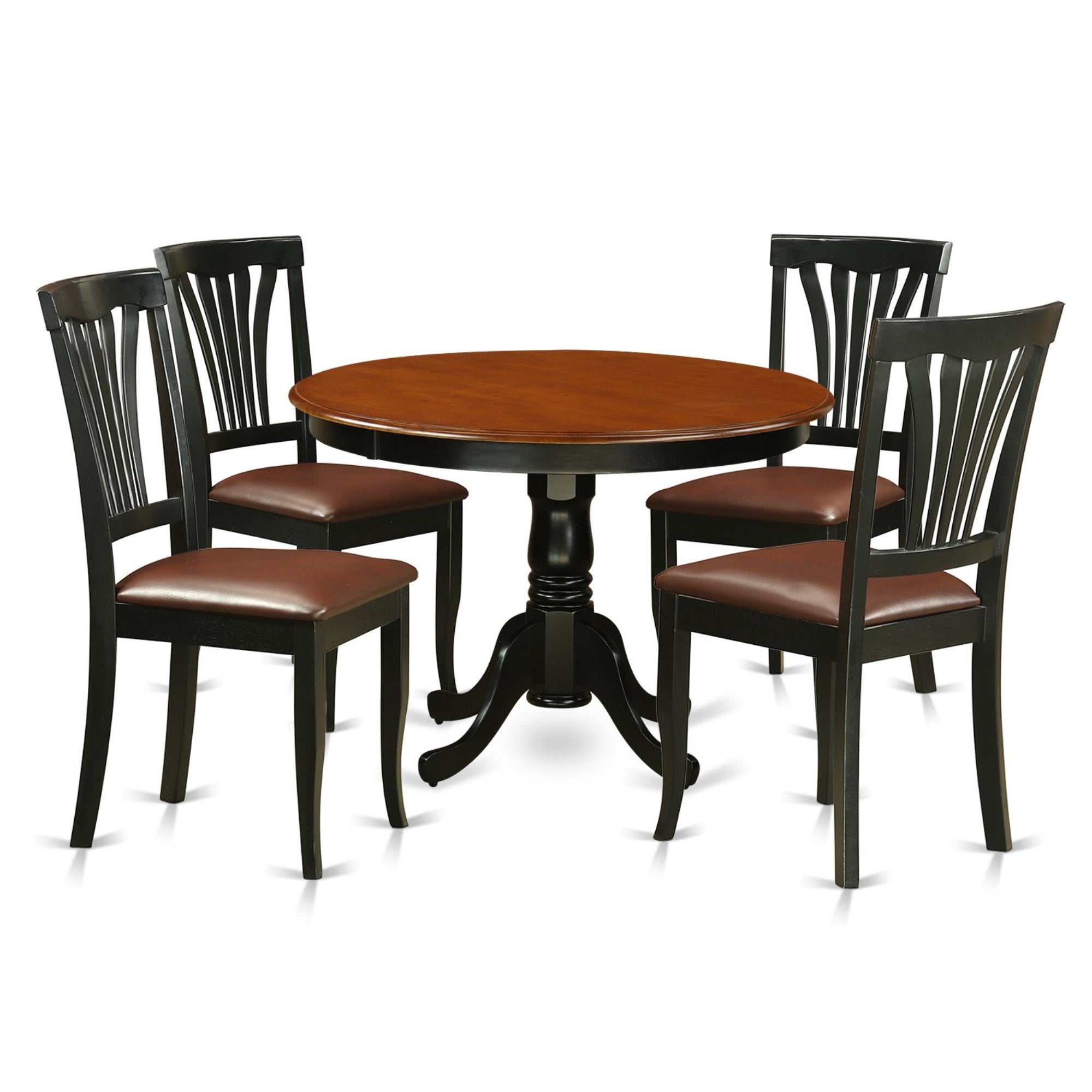 Ergode-Hlav5-Bch-Lc, 5-Piece Dining Table Set, Round Modern Kitchen Table, 4 Asian Wood Chairs, Black & Cherry, High-Quality, Easy Assembly