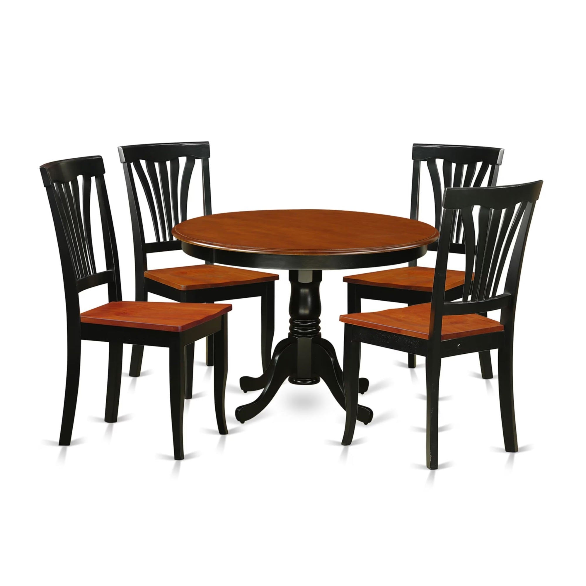 Casafoyer Hlav5-Bch-W 5 Piece Modern Dining Table Set Includes A Round Wooden Table With Pedestal And 4 Kitchen Dining Chairs, 42X42 Inch, Black & Cherry