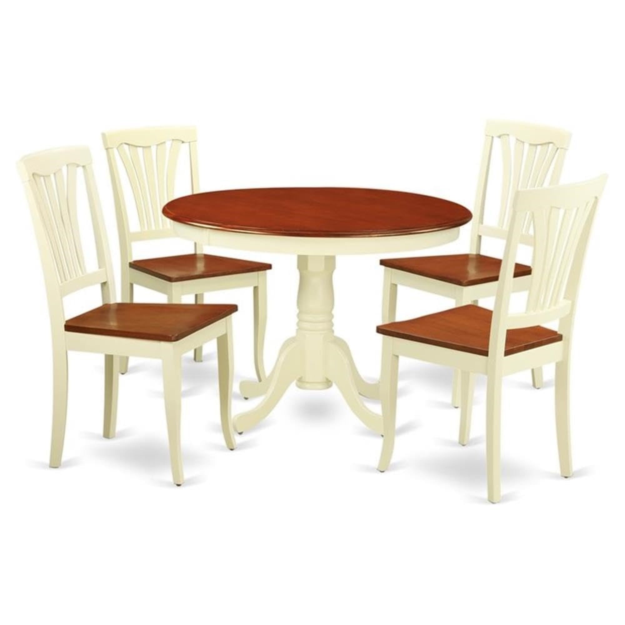 Casafoyer Hlav5-Bmk-W 5 Piece Kitchen Table Set For 4 Includes A Round Dining Table With Pedestal And 4 Dining Room Chairs, 42X42 Inch, Buttermilk & Cherry