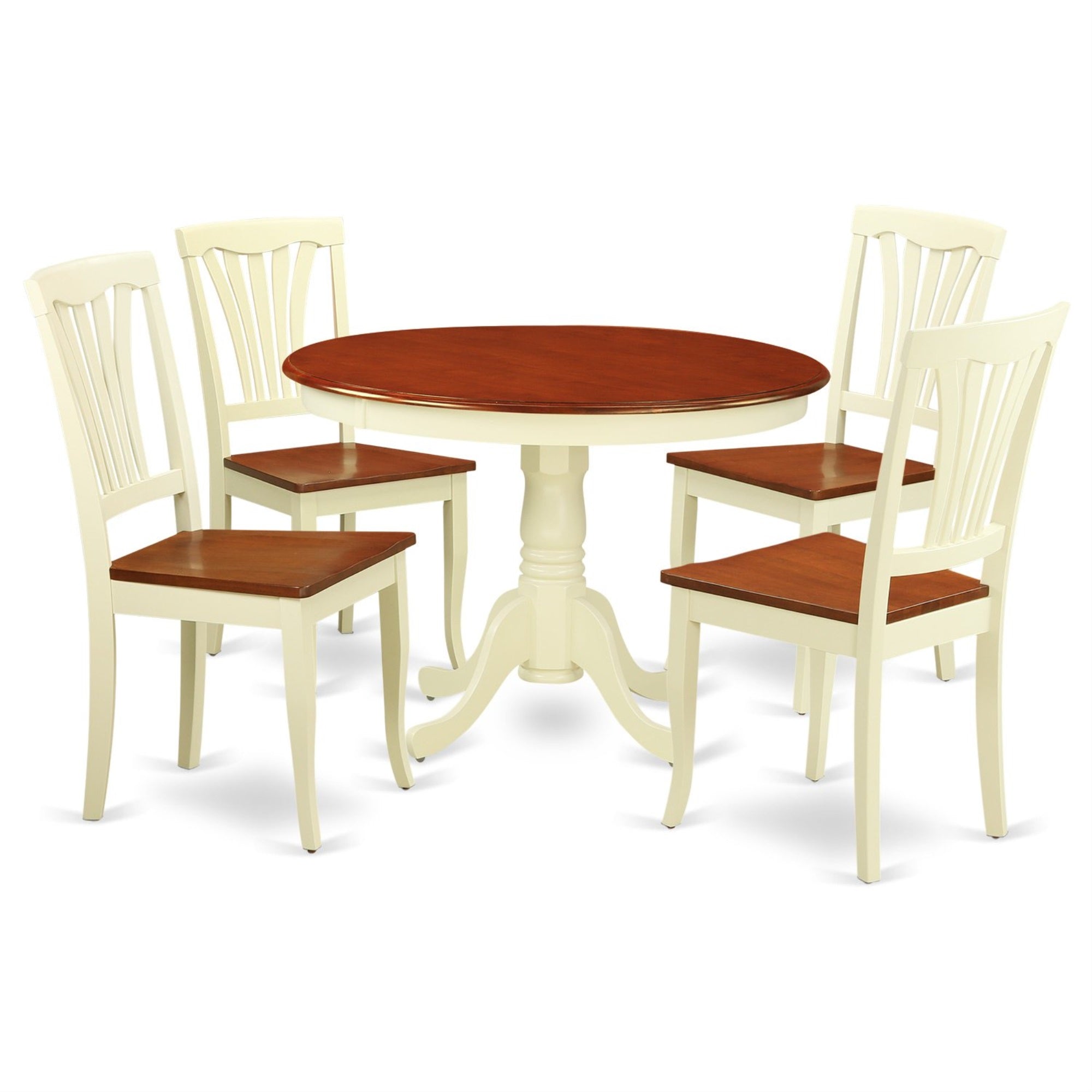 Ergode Hlav5-Bmk-W, 5-Piece Dining Table Set, Round Table & 4 Rubber Wood Chairs, Buttermilk & Cherry, Elegant Design, Versatile For Dining Room & Kitchen, Easy Assembly, Customer Satisfaction