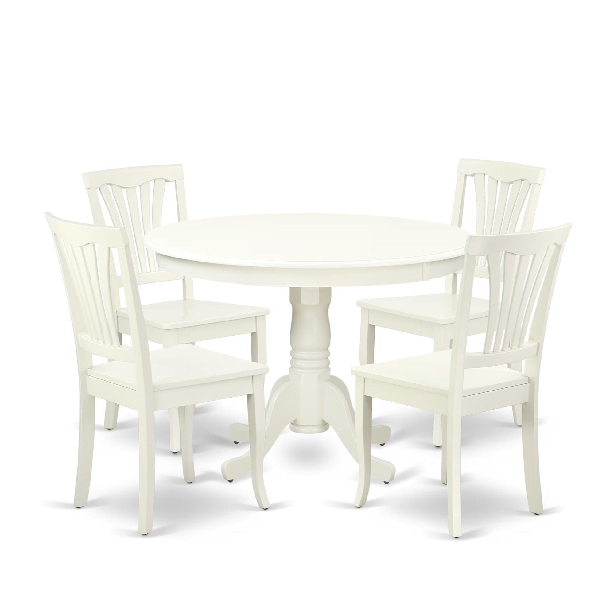 Casafoyer Hlav5-Lwh-W 5 Piece Kitchen Table Set For 4 Includes A Round Dining Room Table With Pedestal And 4 Solid Wood Seat Chairs, 42X42 Inch, Linen White