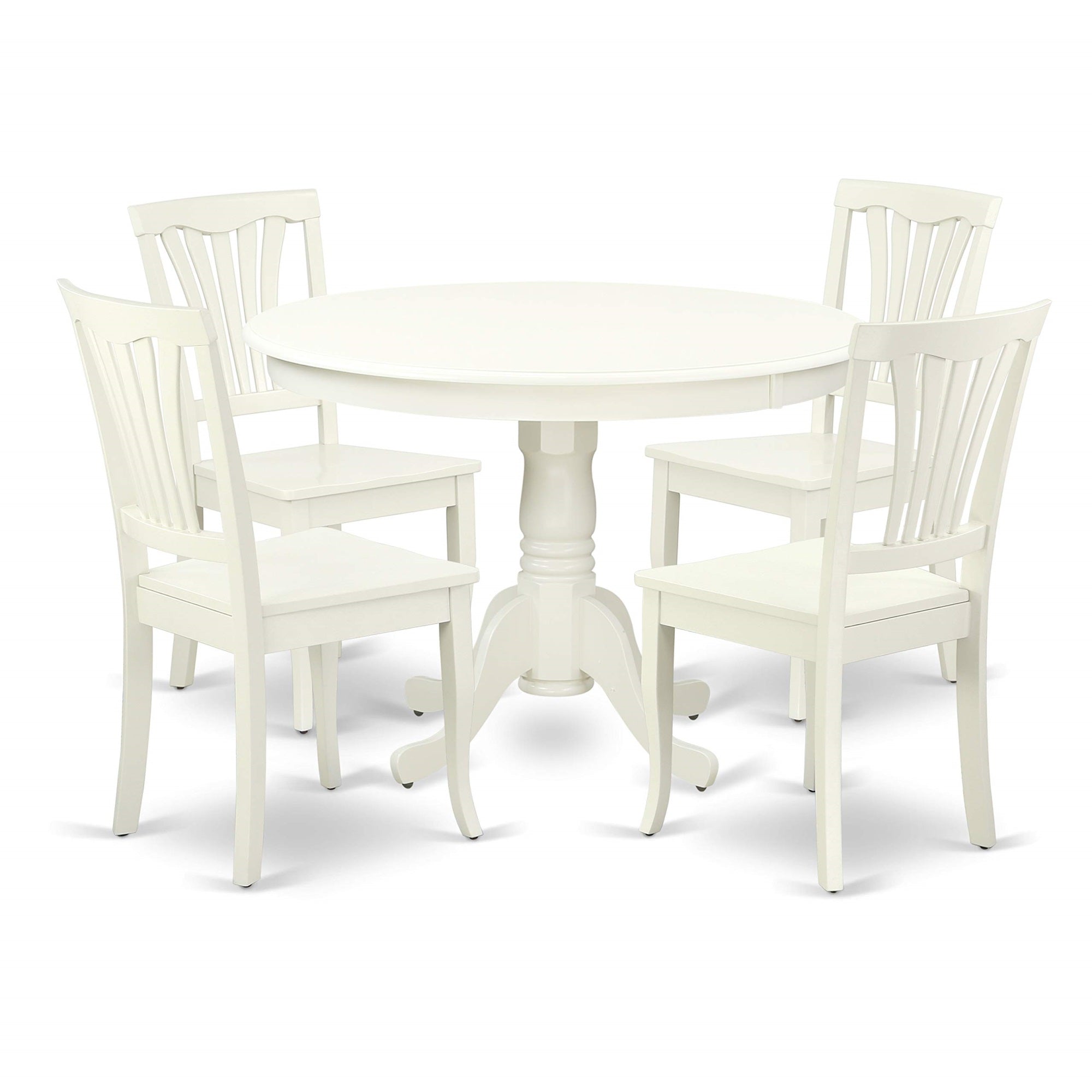 Ergode Hlav5-Lwh-W, Wooden Dining Table Set, 3-Piece Round Modern Table & 2 Asian Wood Chairs, Black Finish, Cherry Linen Seats, Space-Saving Design, Easy Assembly, 42X42 Inch, Linen White
