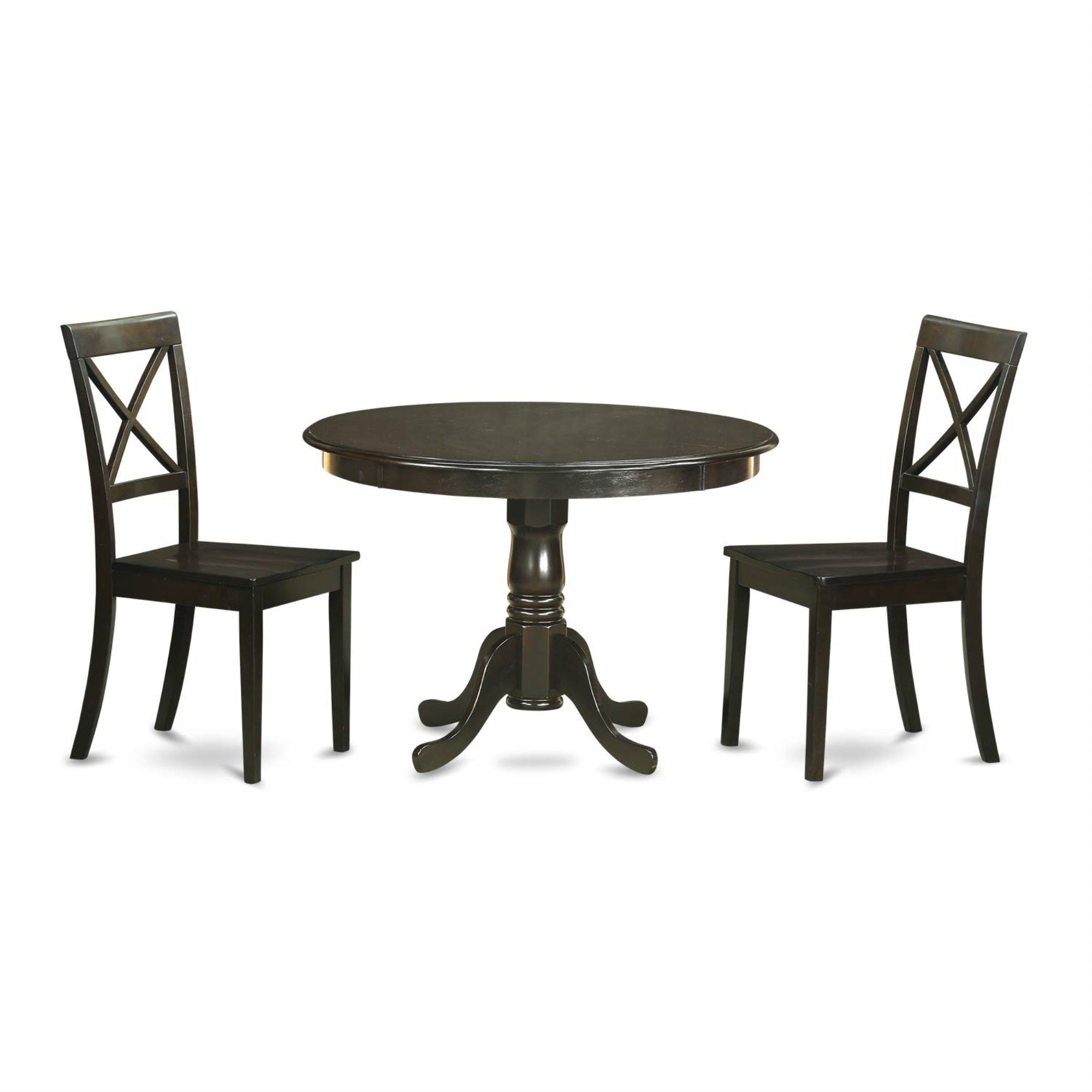 East West Furniture Hlbo3-Cap-W 3 Piece Modern Dining Table Set Contains A Round Wooden Table With Pedestal And 2 Kitchen Dining Chairs, 42X42 Inch, Cappuccino