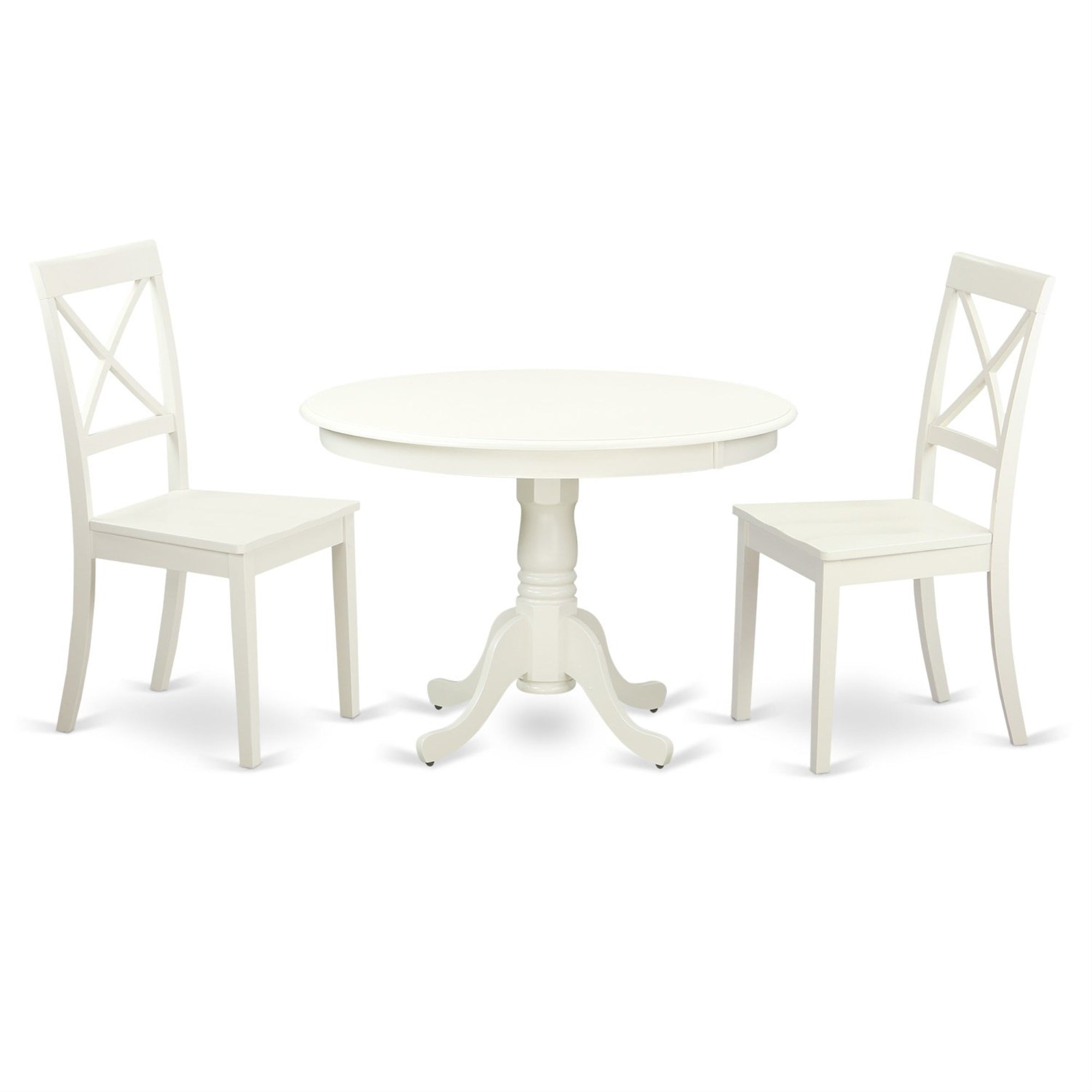 East West Furniture Hlbo3-Lwh-W 3 Piece Dinette Set For Small Spaces Contains A Round Dining Table With Pedestal And 2 Dining Room Chairs, 42X42 Inch, Linen White