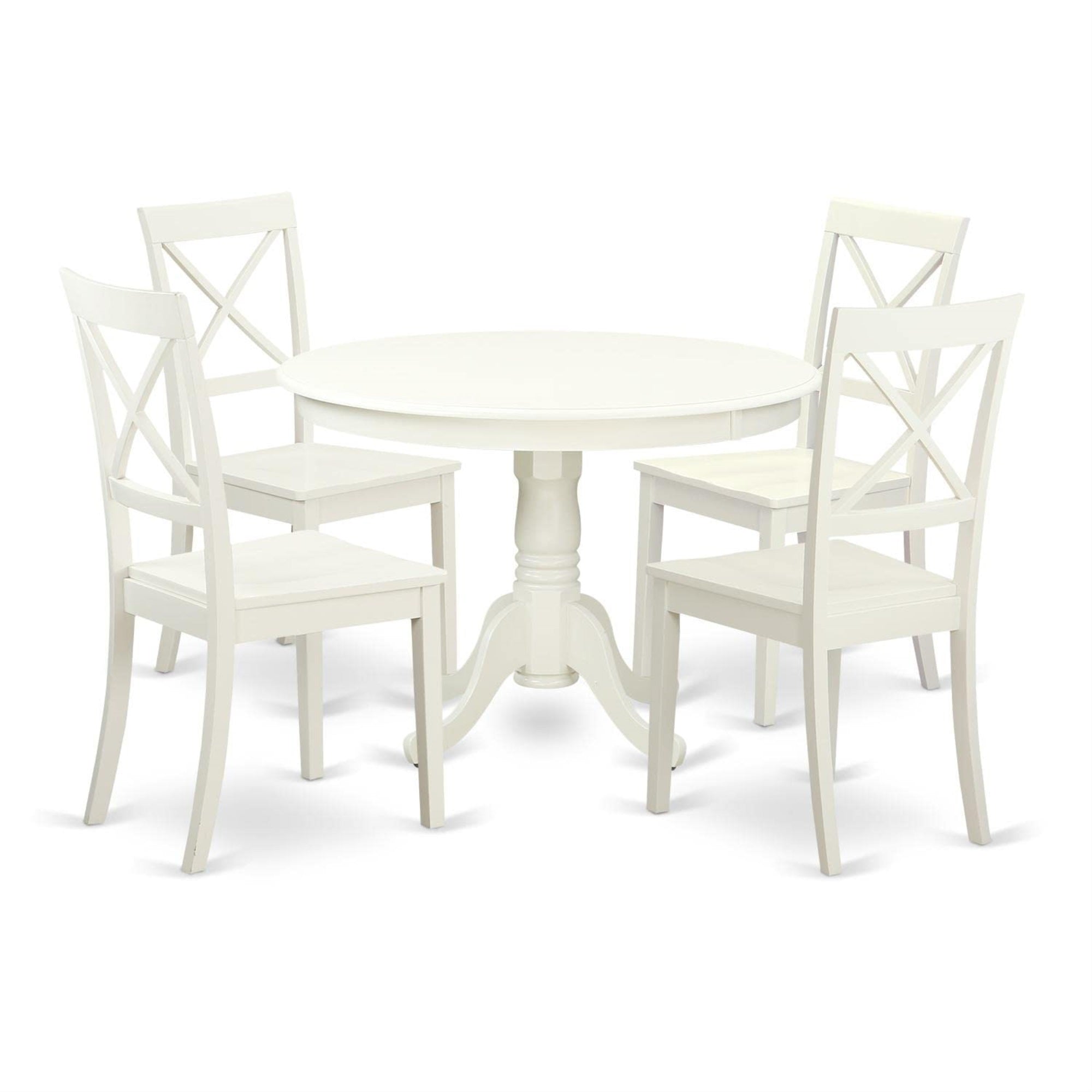 Casafoyer Hlbo5-Lwh-W 5 Piece Dinette Set For 4 Includes A Round Dining Room Table With Pedestal And 4 Kitchen Dining Chairs, 42X42 Inch, Linen White