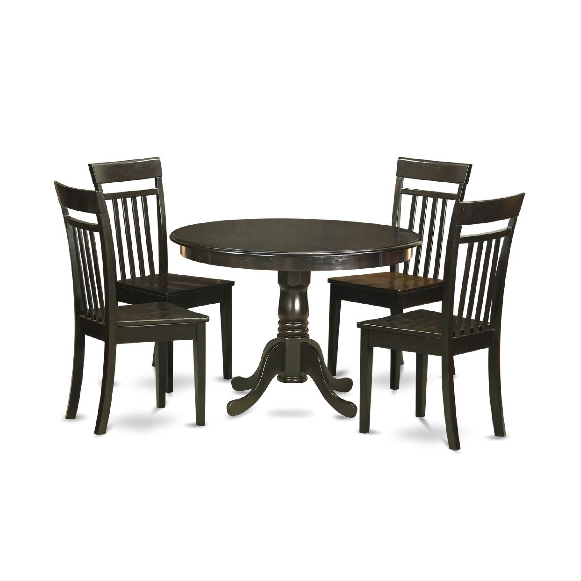 Ergode Hlca5-Cap-W, 5 Piece Dining Table Set, Round Kitchen Table With Pedestal, 4 Dining Chairs, 42X42 Inch, Cappuccino