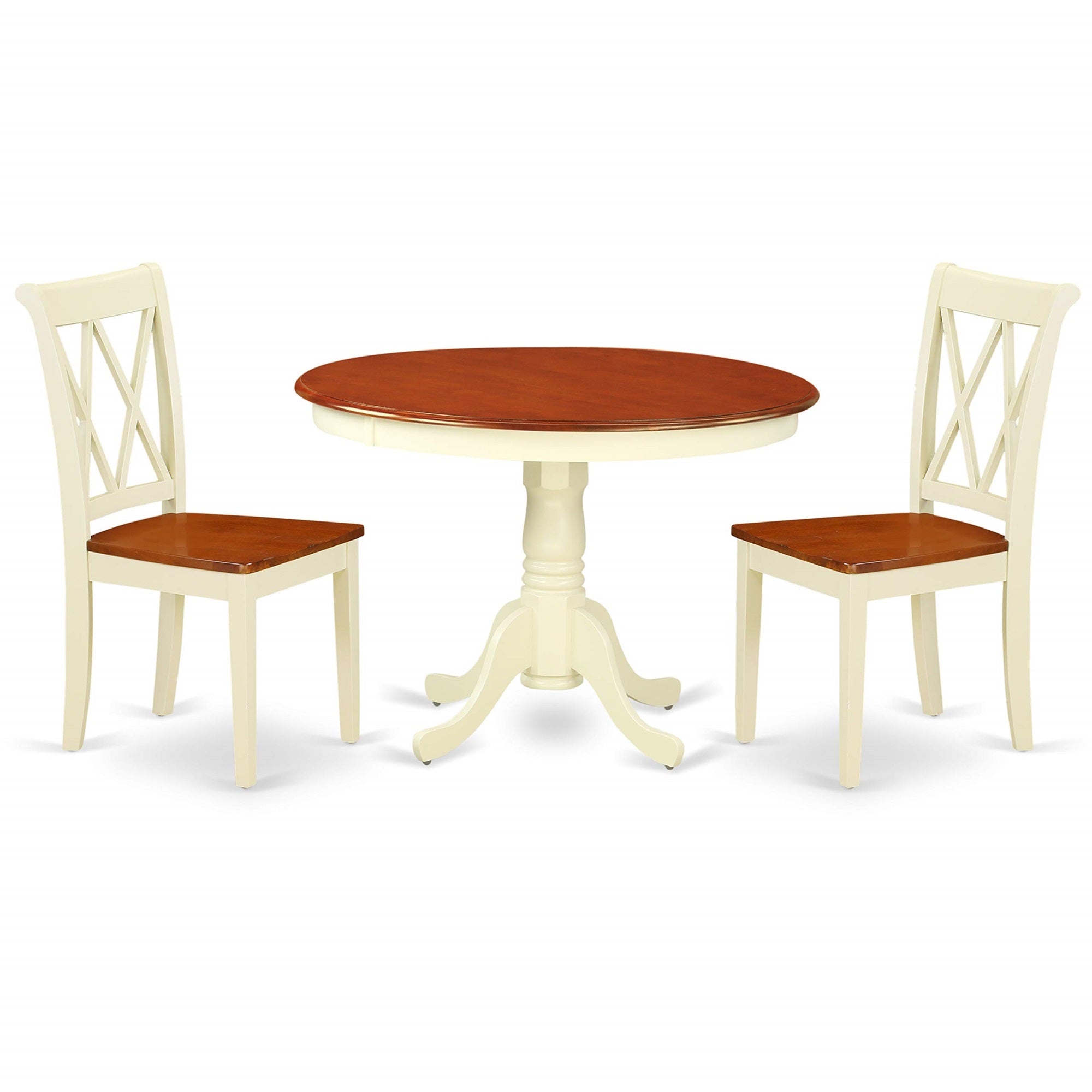 Casafoyer Hlcl3-Bmk-W 3 Piece Kitchen Table & Chairs Set Contains A Round Dining Table With Pedestal And 2 Dining Room Chairs, 42X42 Inch, Buttermilk & Cherry