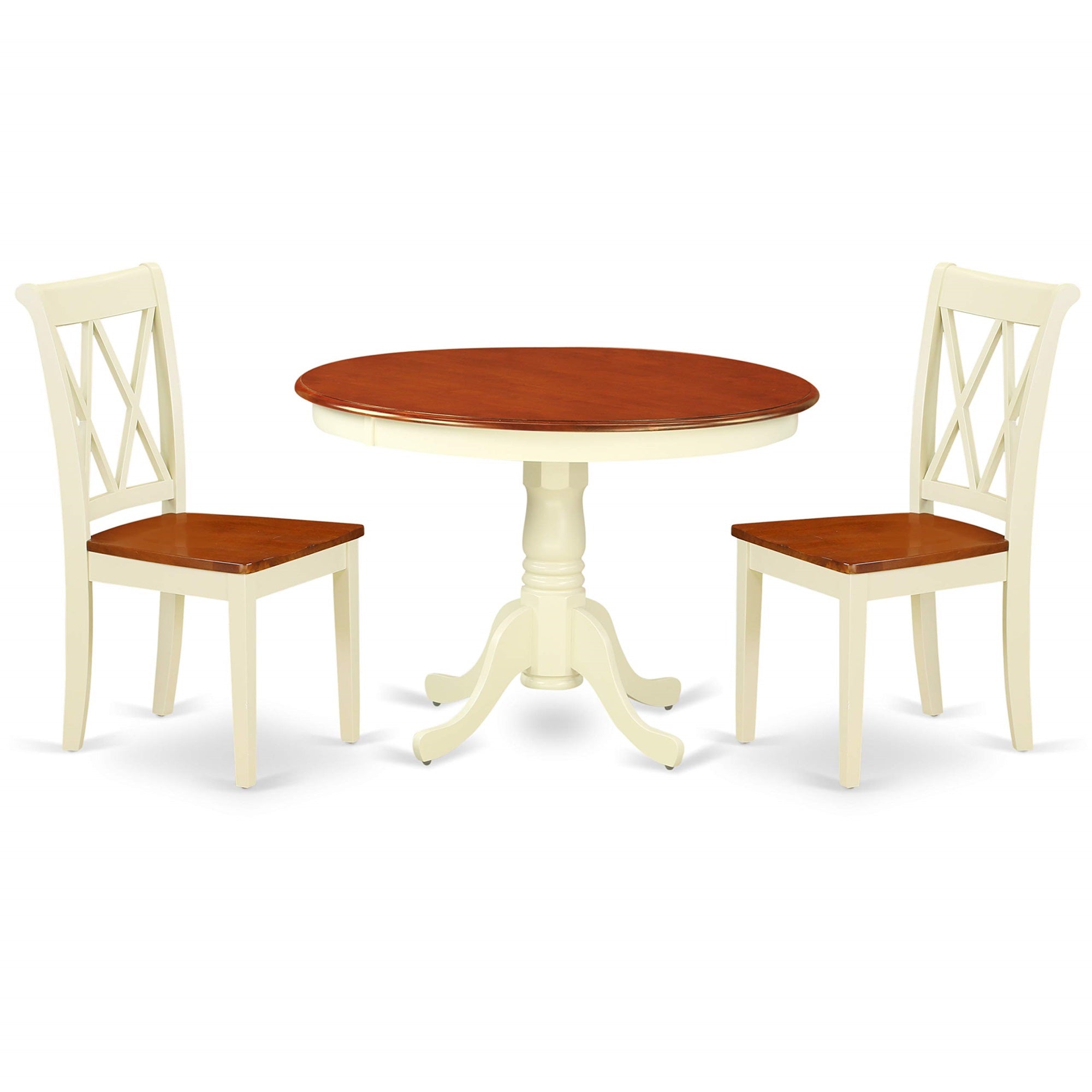 East West Furniture Hlcl3-Bmk-W 3 Piece Kitchen Table & Chairs Set Contains A Round Dining Table With Pedestal And 2 Dining Room Chairs, 42X42 Inch, Buttermilk & Cherry