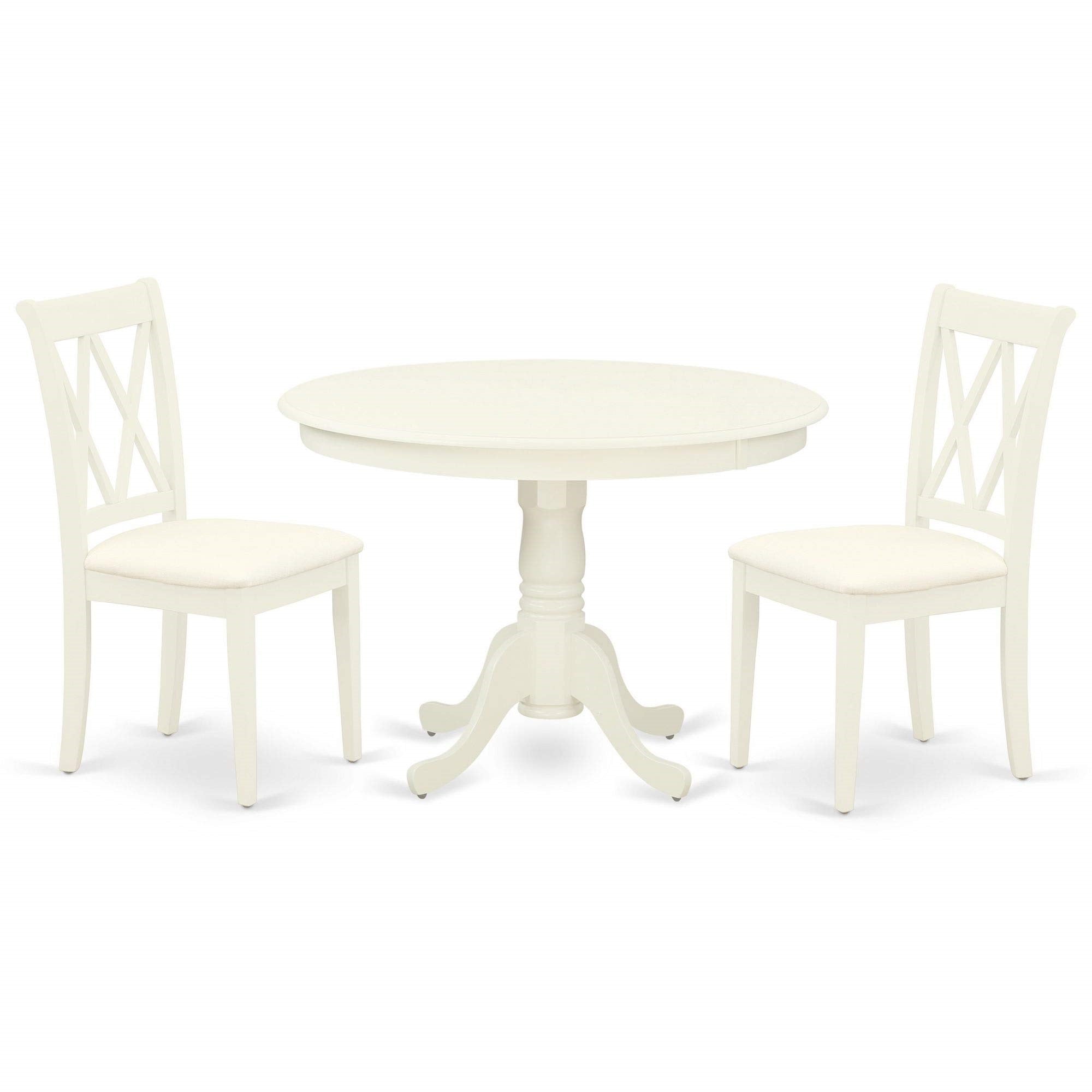East West Furniture Hlcl3-Lwh-C 3 Piece Dining Set Contains A Round Dining Table With Pedestal And 2 Linen Fabric Kitchen Room Chairs, 42X42 Inch, Linen White
