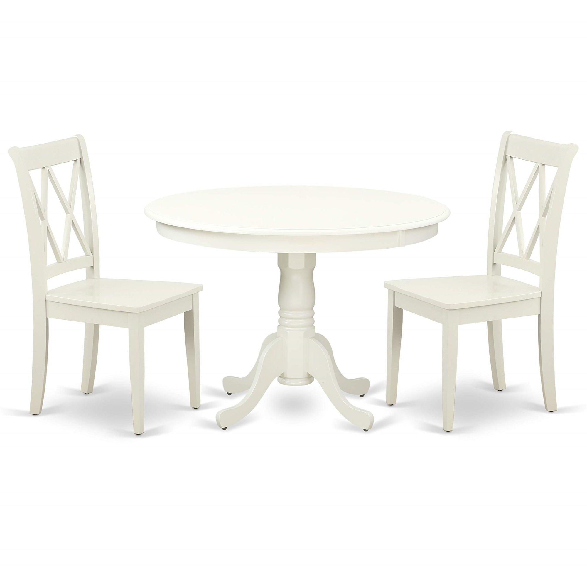 Casafoyer Hlcl3-Lwh-W 3 Piece Dining Table Set For Small Spaces Contains A Round Dining Room Table With Pedestal And 2 Wood Seat Chairs, 42X42 Inch, Linen White