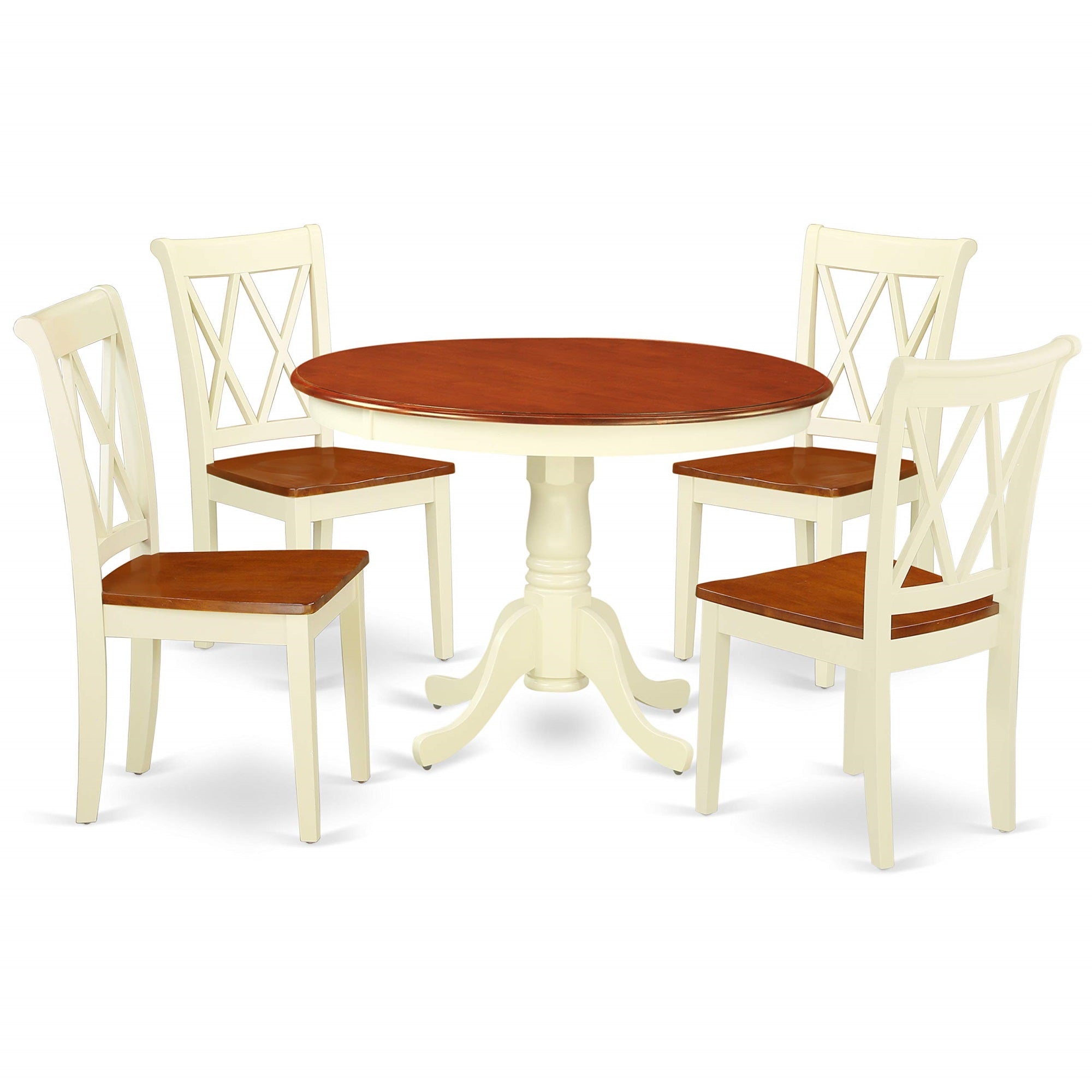 Ergode Hlcl5-Bmk-W, 5 Piece Dining Set, Round Table & 4 Chairs, Buttermilk & Cherry Finish, Rubber Wood, Easy Assembly, Versatile & Elegant