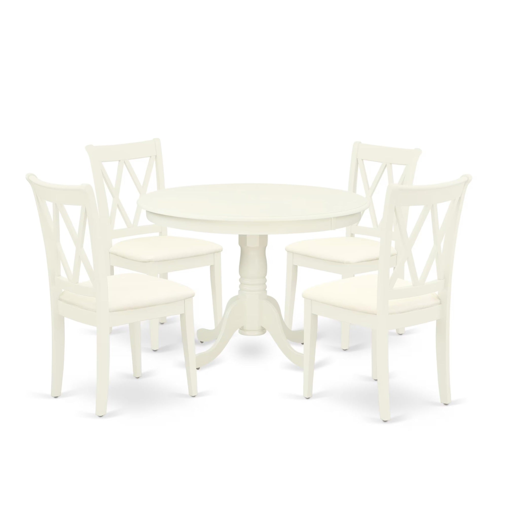 Casafoyer Hlcl5-Lwh-C 5 Piece Dining Room Table Set Includes A Round Dining Table With Pedestal And 4 Linen Fabric Upholstered Chairs, 42X42 Inch, Linen White
