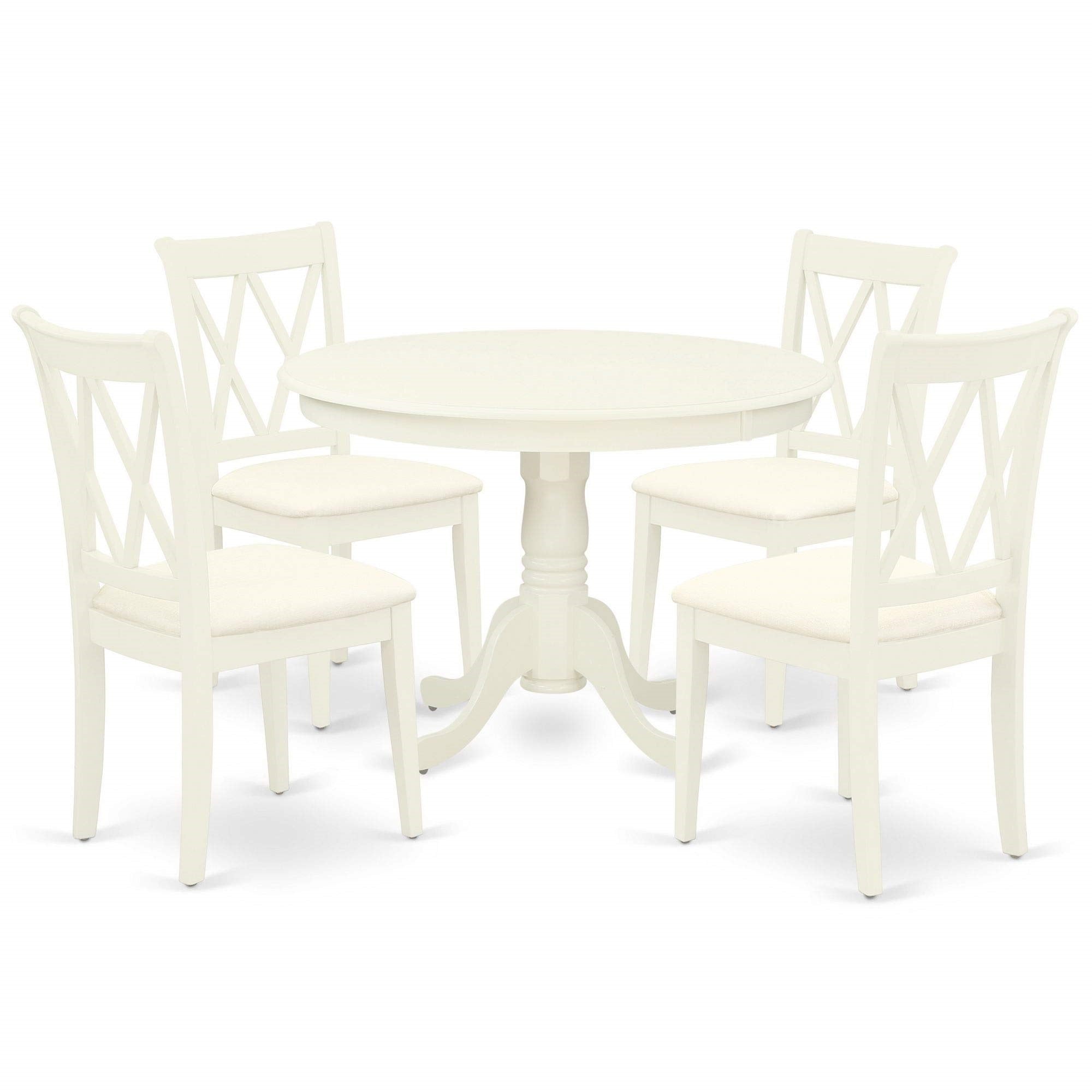 Ergode Hlcl5-Lwh-C 5Pc Dining Table Set, Round Pedestal Table & 4 Linen Fabric Chairs, 42X42 Inch, Linen White