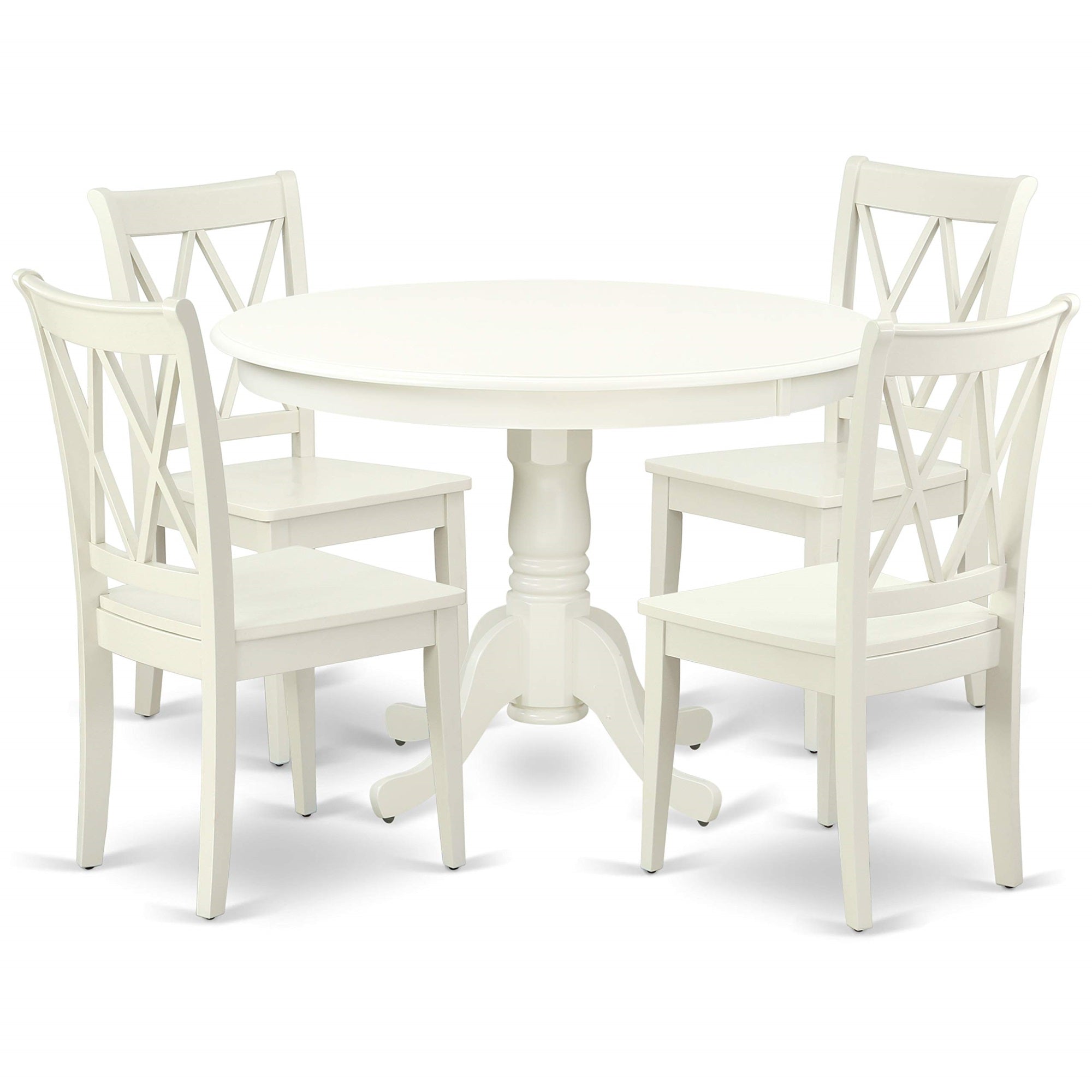 Ergode Hlcl5-Lwh-W 5-Piece Dining Table Set, Round Kitchen Table With Pedestal, 4 Dining Chairs, Linen White, 42X42 Inch