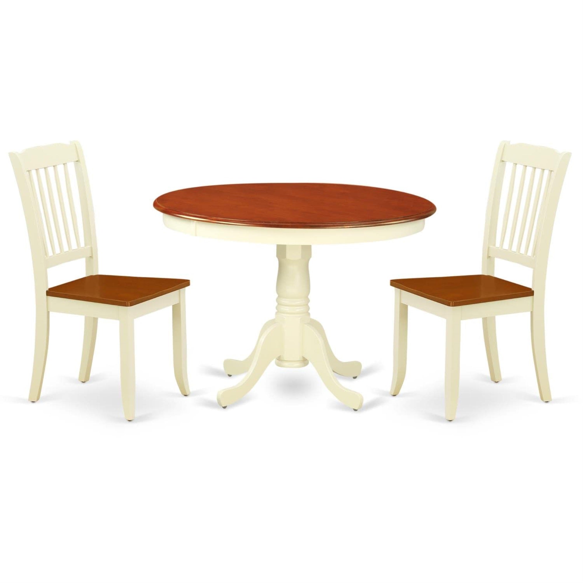 Casafoyer Hlda3-Bmk-W 3 Piece Modern Dining Table Set Contains A Round Wooden Table With Pedestal And 2 Dining Chairs, 42X42 Inch, Buttermilk & Cherry
