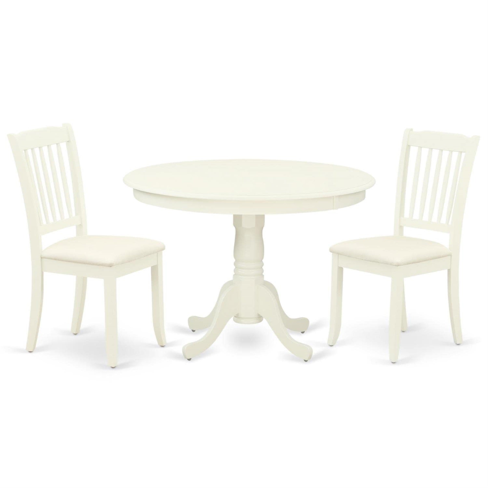 Casafoyer Hlda3-Lwh-C 3 Piece Dining Room Table Set Contains A Round Kitchen Table With Pedestal And 2 Linen Fabric Upholstered Dining Chairs, 42X42 Inch, Linen White