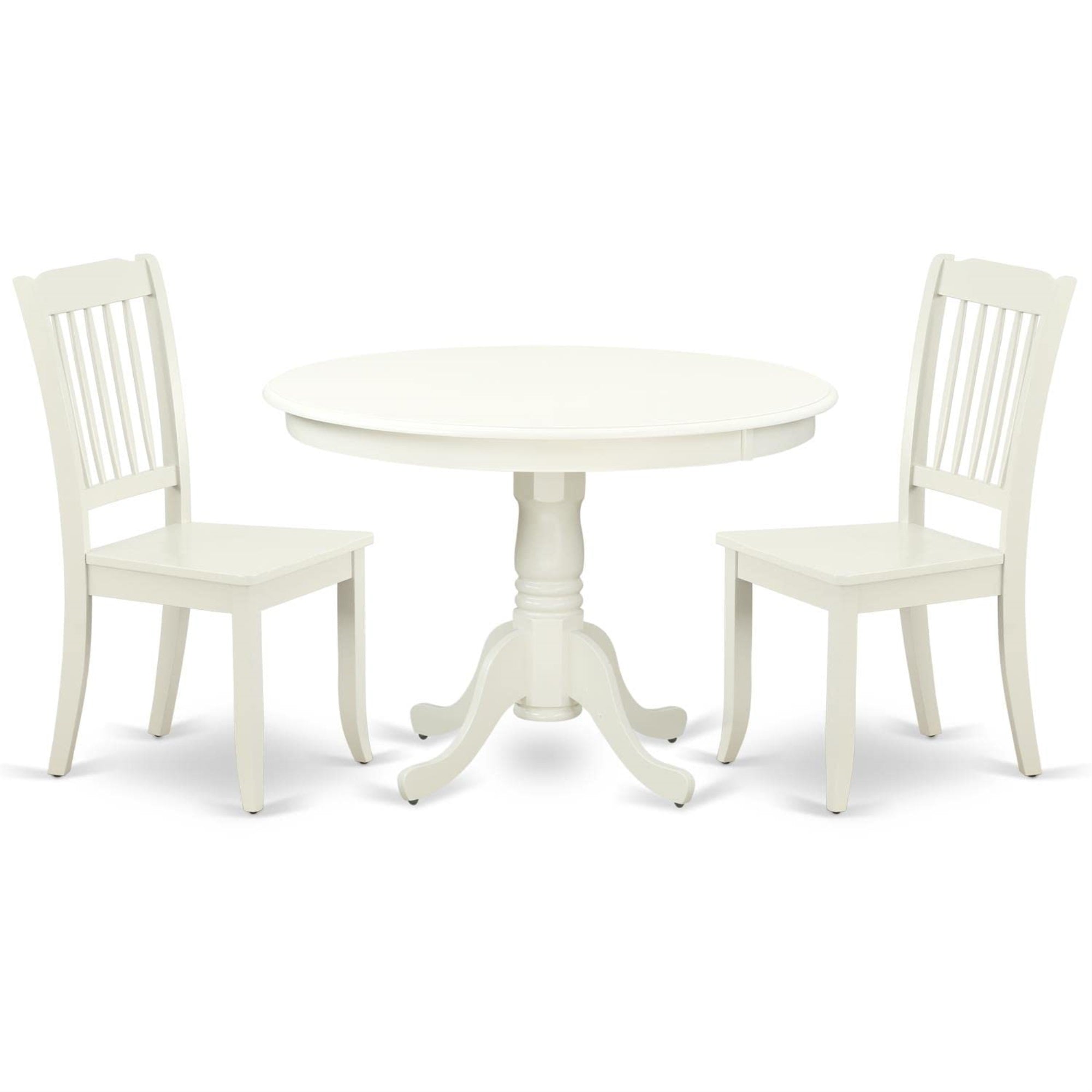 Casafoyer Hlda3-Lwh-W 3 Piece Dinette Set For Small Spaces Contains A Round Dining Table With Pedestal And 2 Dining Room Chairs, 42X42 Inch, Linen White