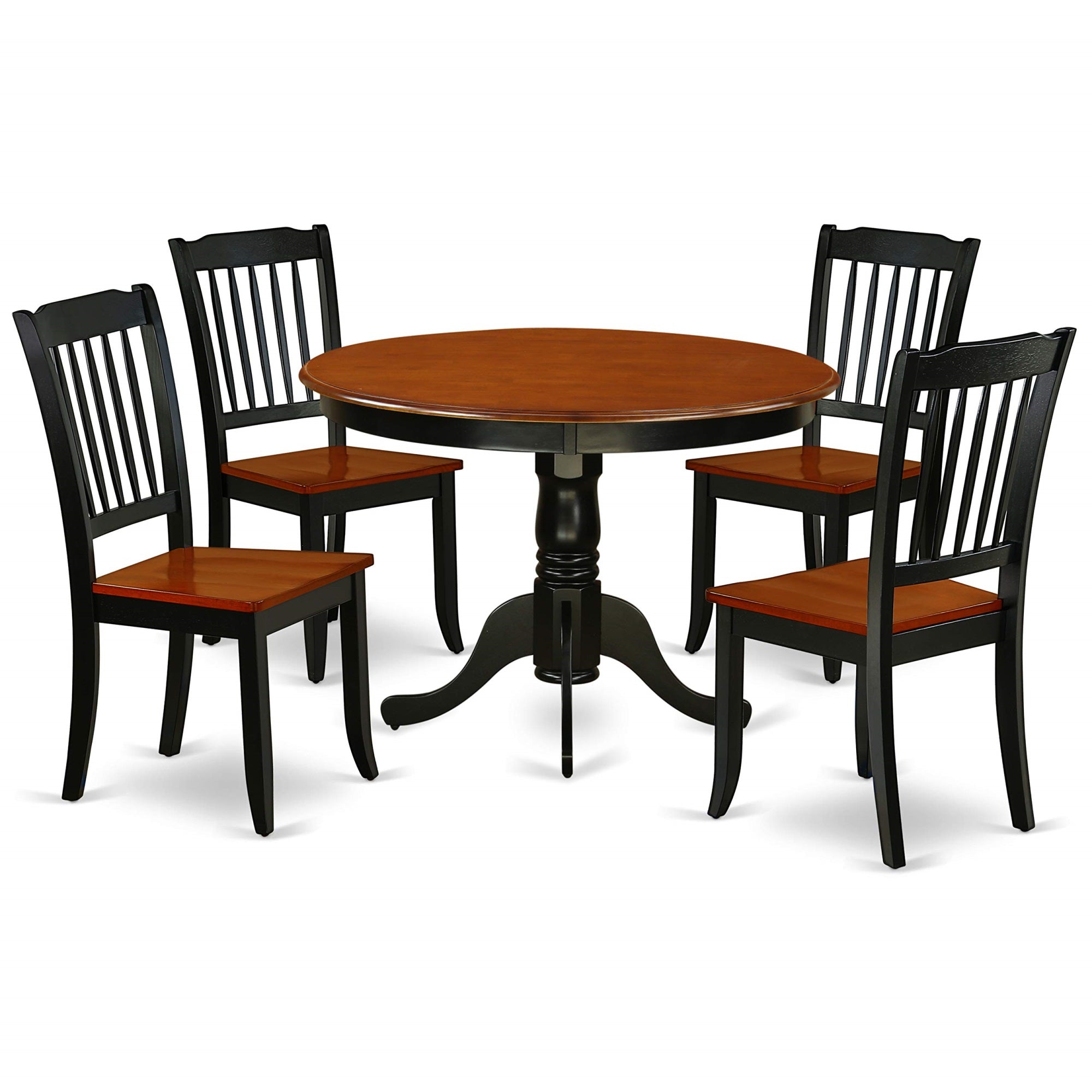 Ergode-Hlda5-Bch-W, 5-Piece Dining Table Set, Round Table & 4 Rubber Wood Chairs, Black & Cherry Finish, Modern Design, Cozy Linen Fabric Chairs, Easy Assembly, Ideal For Dining Rooms & Kitchens