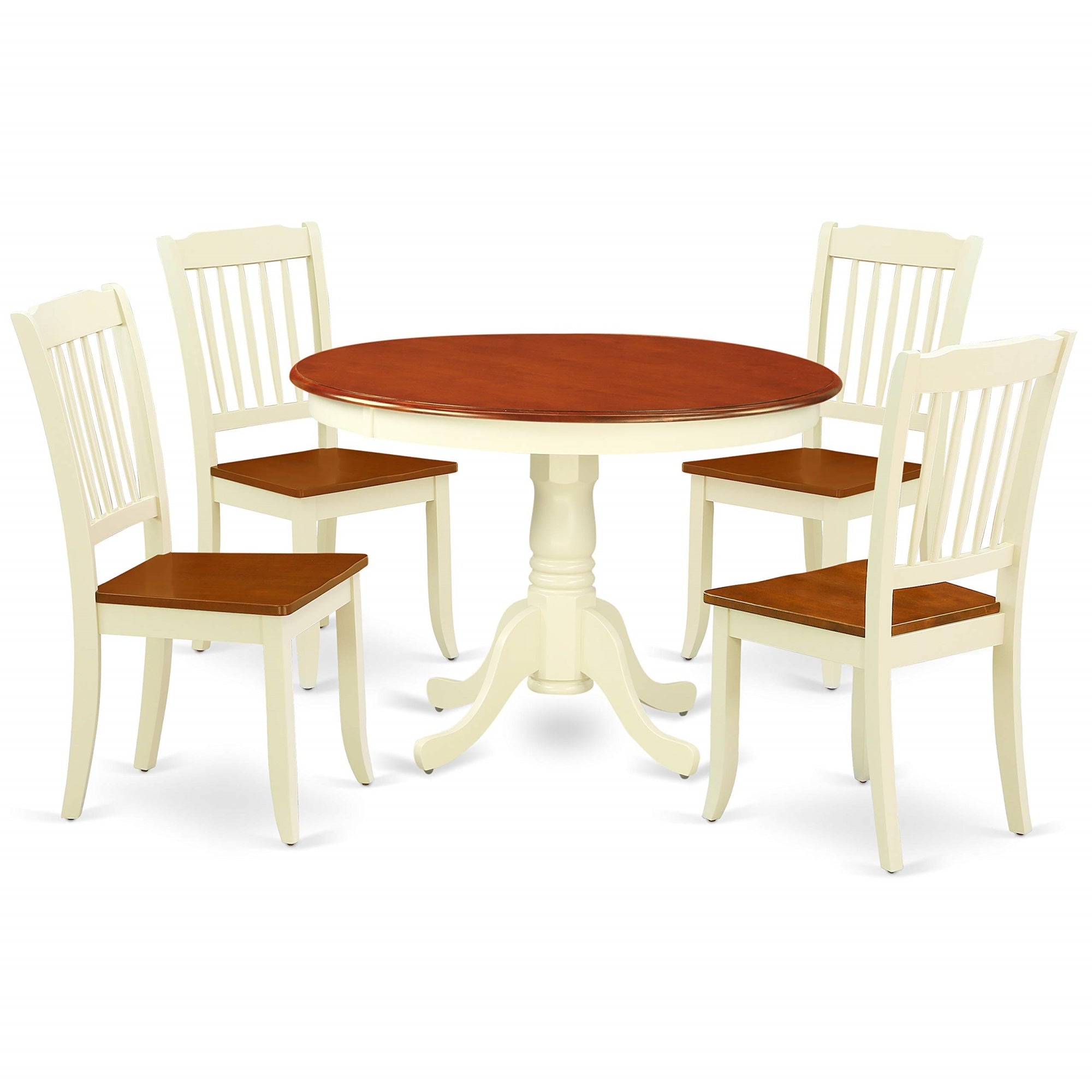Ergode Hlda5-Bmk-W, 5-Piece Dining Table Set, Round Wooden Table With Pedestal, 4 Dining Chairs, Buttermilk & Cherry Finish, 42X42 Inch