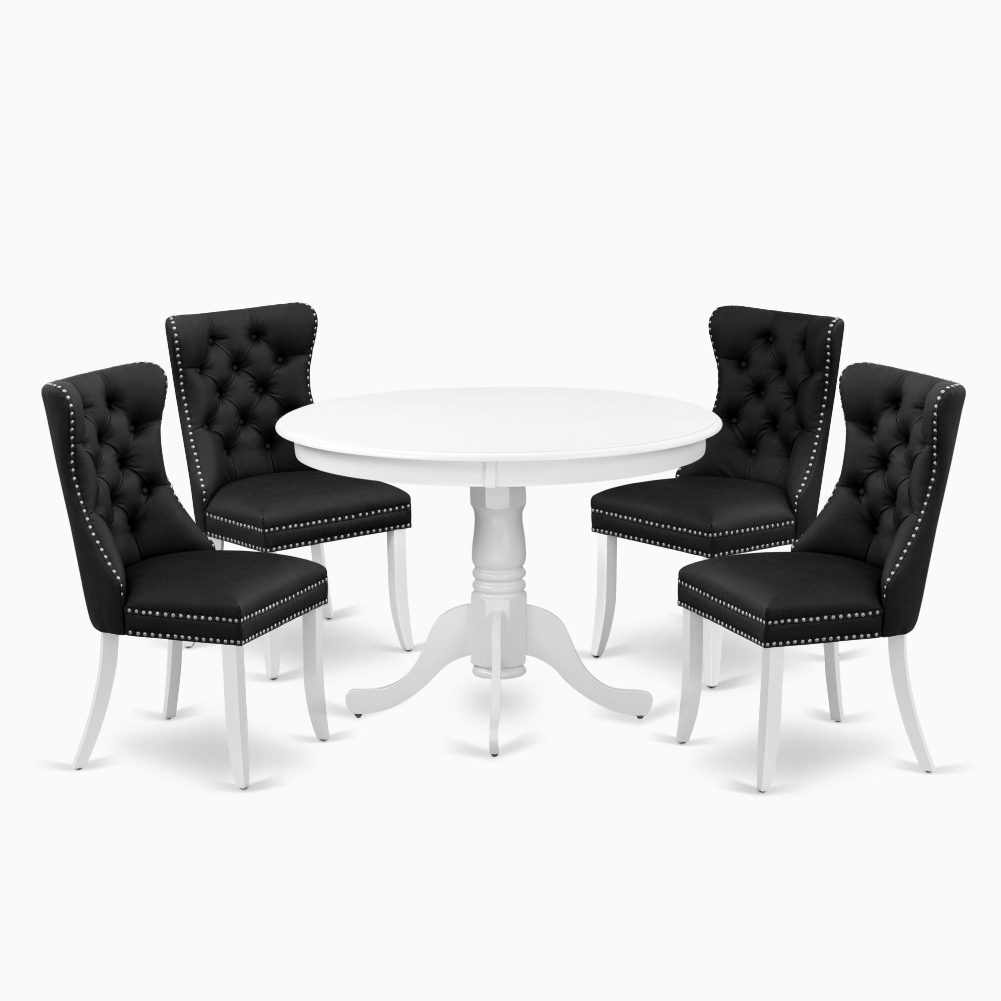 East West Furniture Hlda5-Lwh-29 5 Piece Kitchen Table & Chairs Set Includes A Round Dining Table With Pedestal And 4 Upholstered Chairs, 42X42 Inch, Linen White