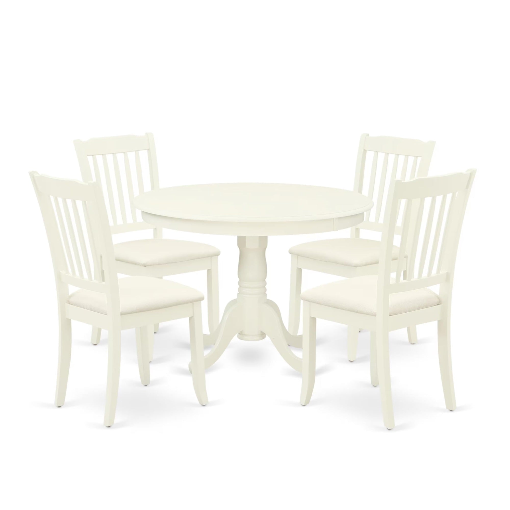 Casafoyer Hlda5-Lwh-C 5 Piece Dining Room Table Set Includes A Round Kitchen Table With Pedestal And 4 Linen Fabric Upholstered Dining Chairs, 42X42 Inch, Linen White