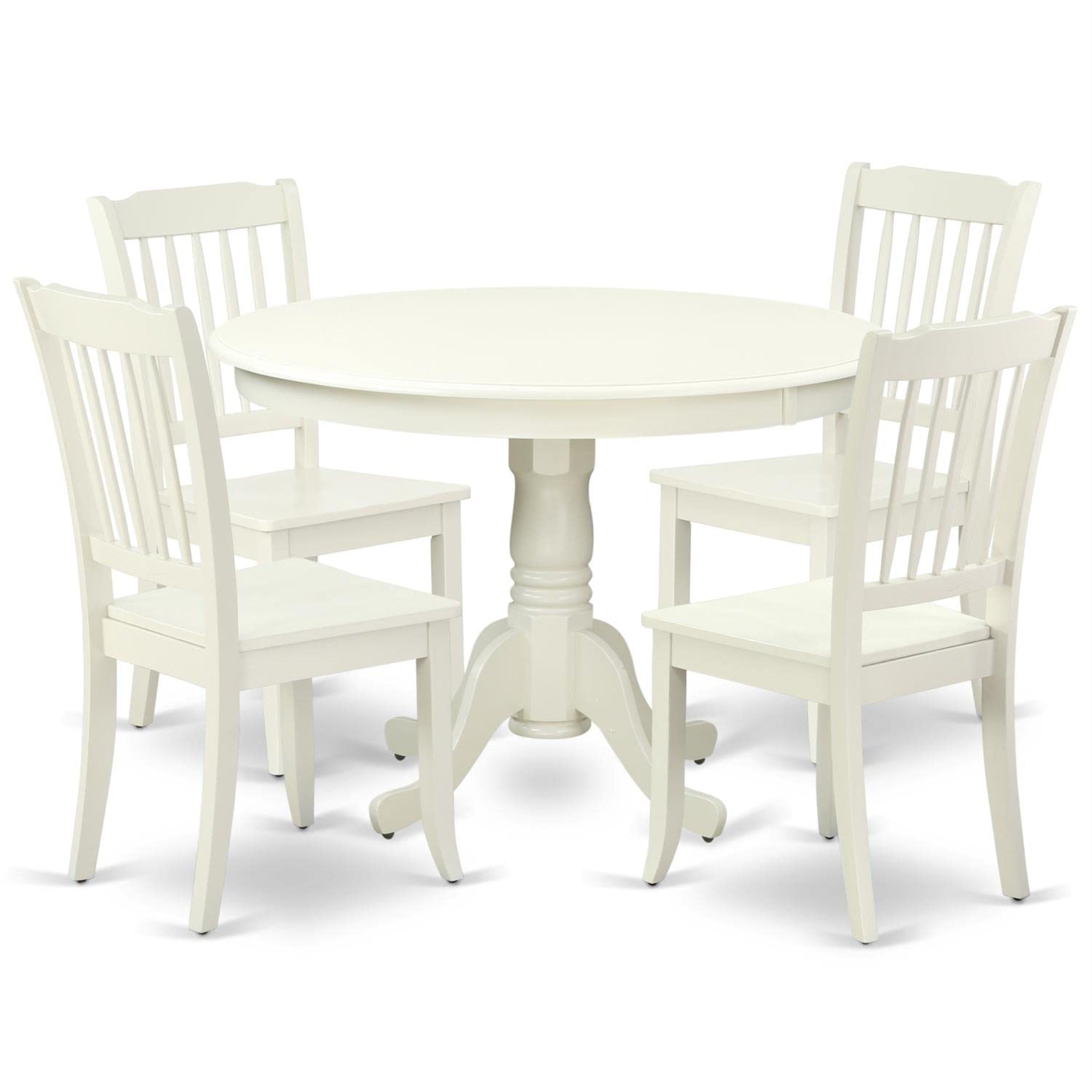 Casafoyer Hlda5-Lwh-W 5 Piece Dining Room Table Set Includes A Round Kitchen Table With Pedestal And 4 Dining Chairs, 42X42 Inch, Linen White
