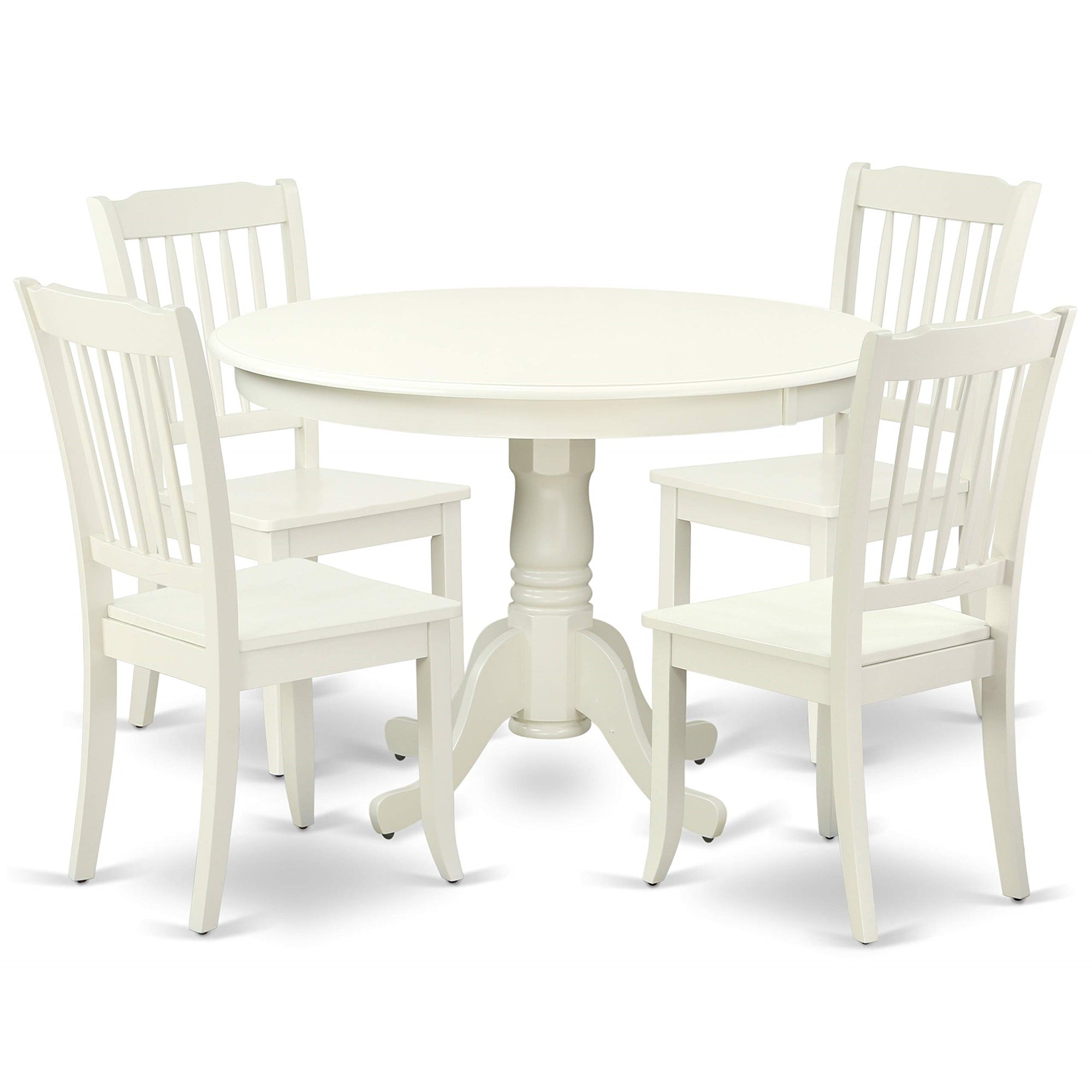 Ergode-Hlda5-Lwh-W 5-Piece Dining Table Set, Round Table & 4 Solid Wood Chairs, Linen White Color, Premium Rubber Wood, Durable & Elegant, Easy Assembly, Ideal For Dining Areas & Kitchens