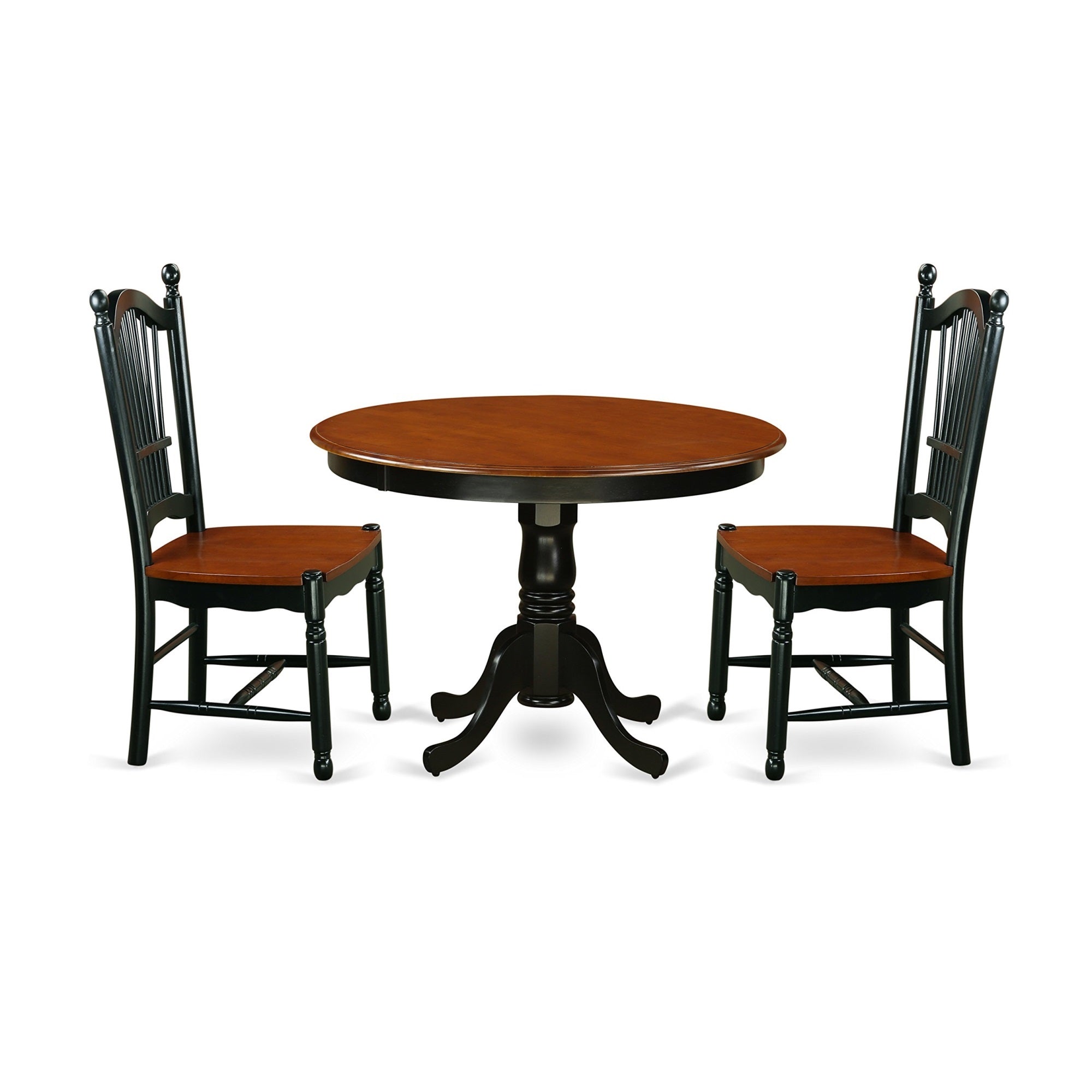 Casafoyer Hldo3-Bch-W 3 Piece Kitchen Table Set For Small Spaces Contains A Round Dining Room Table With Pedestal And 2 Solid Wood Seat Chairs, 42X42 Inch, Black & Cherry