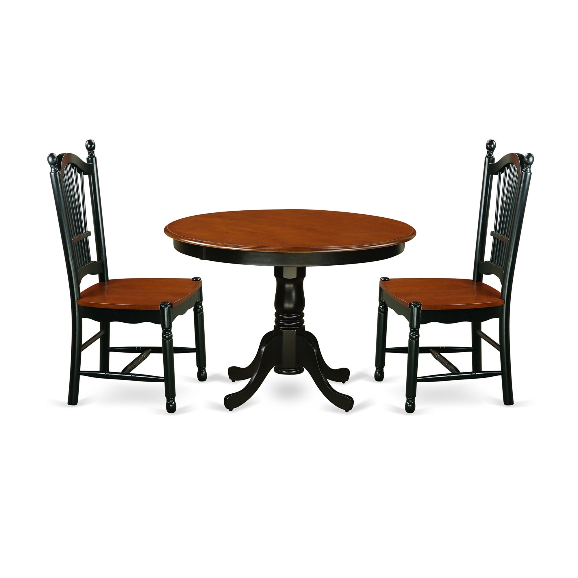East West Furniture Hldo3-Bch-W 3 Piece Kitchen Table Set For Small Spaces Contains A Round Dining Room Table With Pedestal And 2 Solid Wood Seat Chairs, 42X42 Inch, Black & Cherry