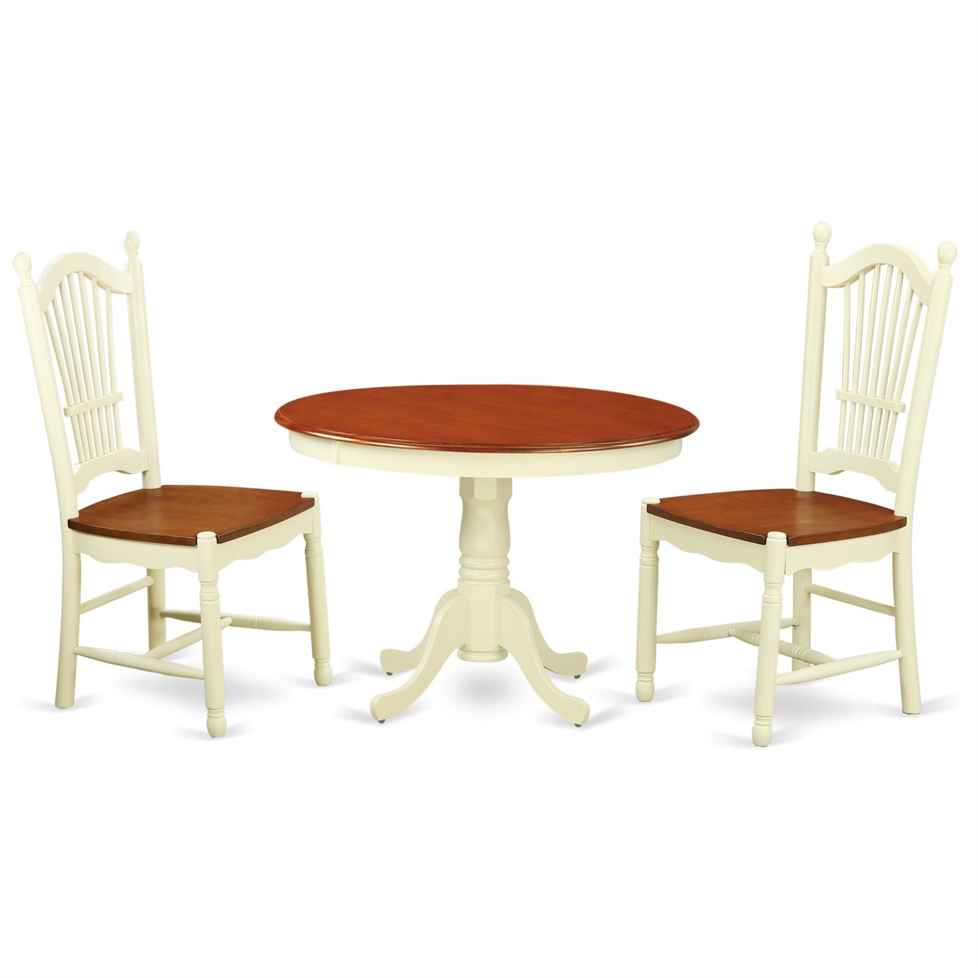 East West Furniture Hldo3-Bmk-W 3 Piece Dining Set Contains A Round Dining Room Table With Pedestal And 2 Kitchen Chairs, 42X42 Inch, Buttermilk & Cherry