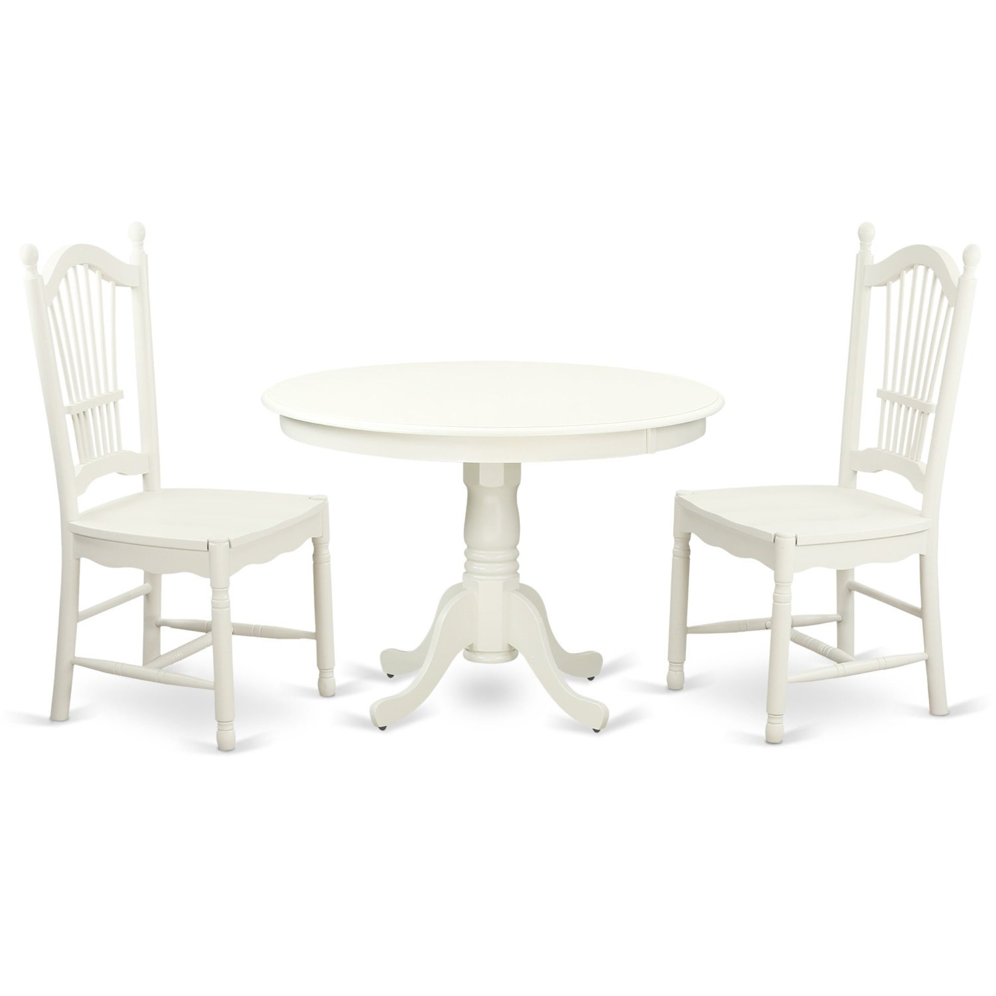 East West Furniture Hldo3-Lwh-W 3 Piece Kitchen Table Set For Small Spaces Contains A Round Dining Room Table With Pedestal And 2 Dining Chairs, 42X42 Inch, Linen White
