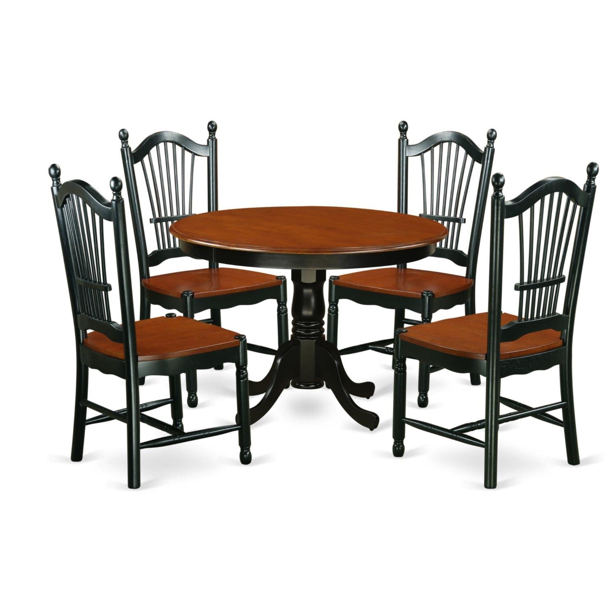 Casafoyer Hldo5-Bch-W 5 Piece Kitchen Table & Chairs Set Includes A Round Dining Room Table With Pedestal And 4 Dining Chairs, 42X42 Inch, Black & Cherry