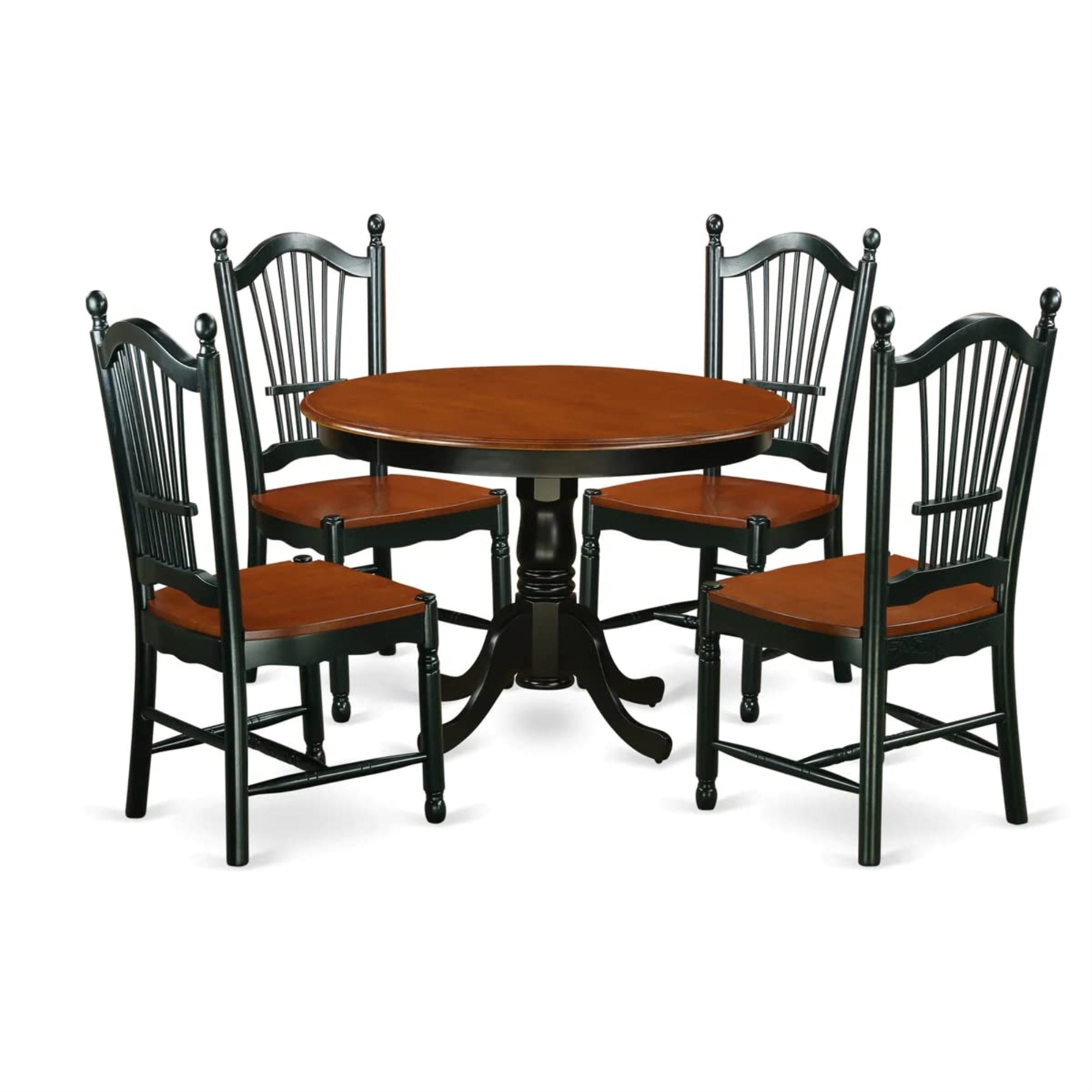 East West Furniture Hldo5-Bch-W 5 Piece Kitchen Table & Chairs Set Includes A Round Dining Room Table With Pedestal And 4 Dining Chairs, 42X42 Inch, Black & Cherry