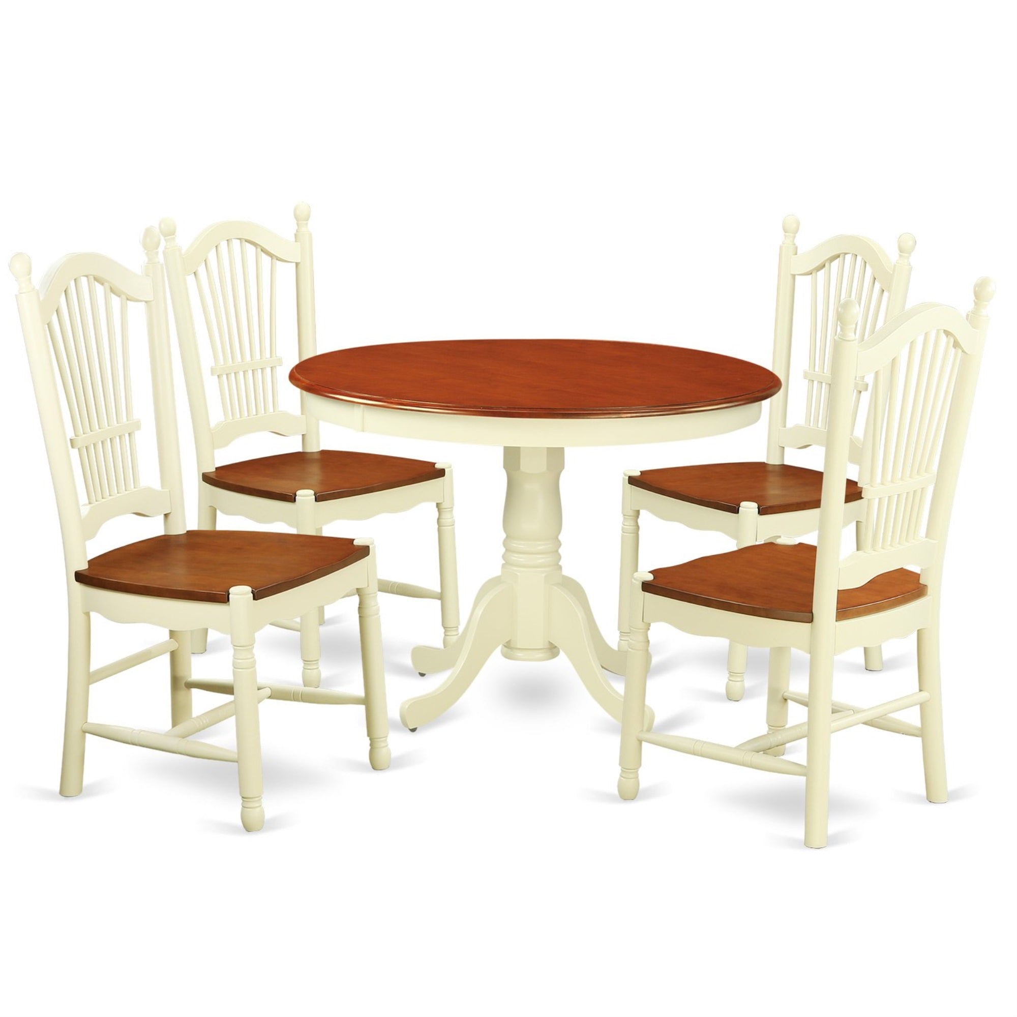 Ergode Hldo5-Bmk-W 5-Piece Dining Table Set, Round Kitchen Table With Pedestal, 4 Dining Chairs, Buttermilk & Cherry Finish, Durable Rubber Wood, Stylish Slatted Back, Easy Assembly, 42X42 Inch