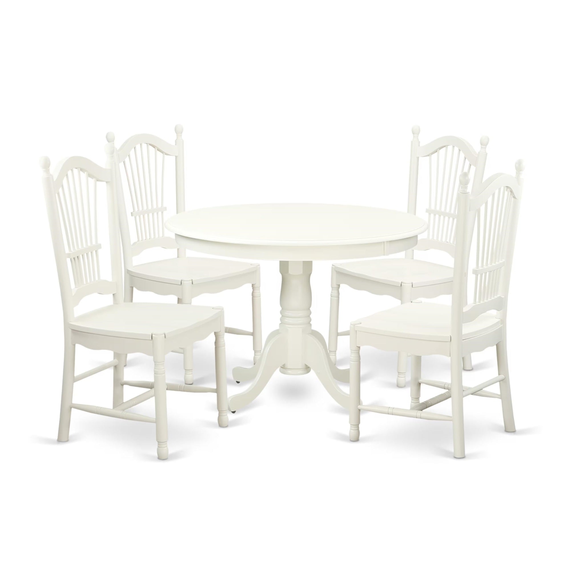 Casafoyer Hldo5-Lwh-W 5 Piece Dining Table Set For 4 Includes A Round Kitchen Table With Pedestal And 4 Dining Room Chairs, 42X42 Inch, Linen White