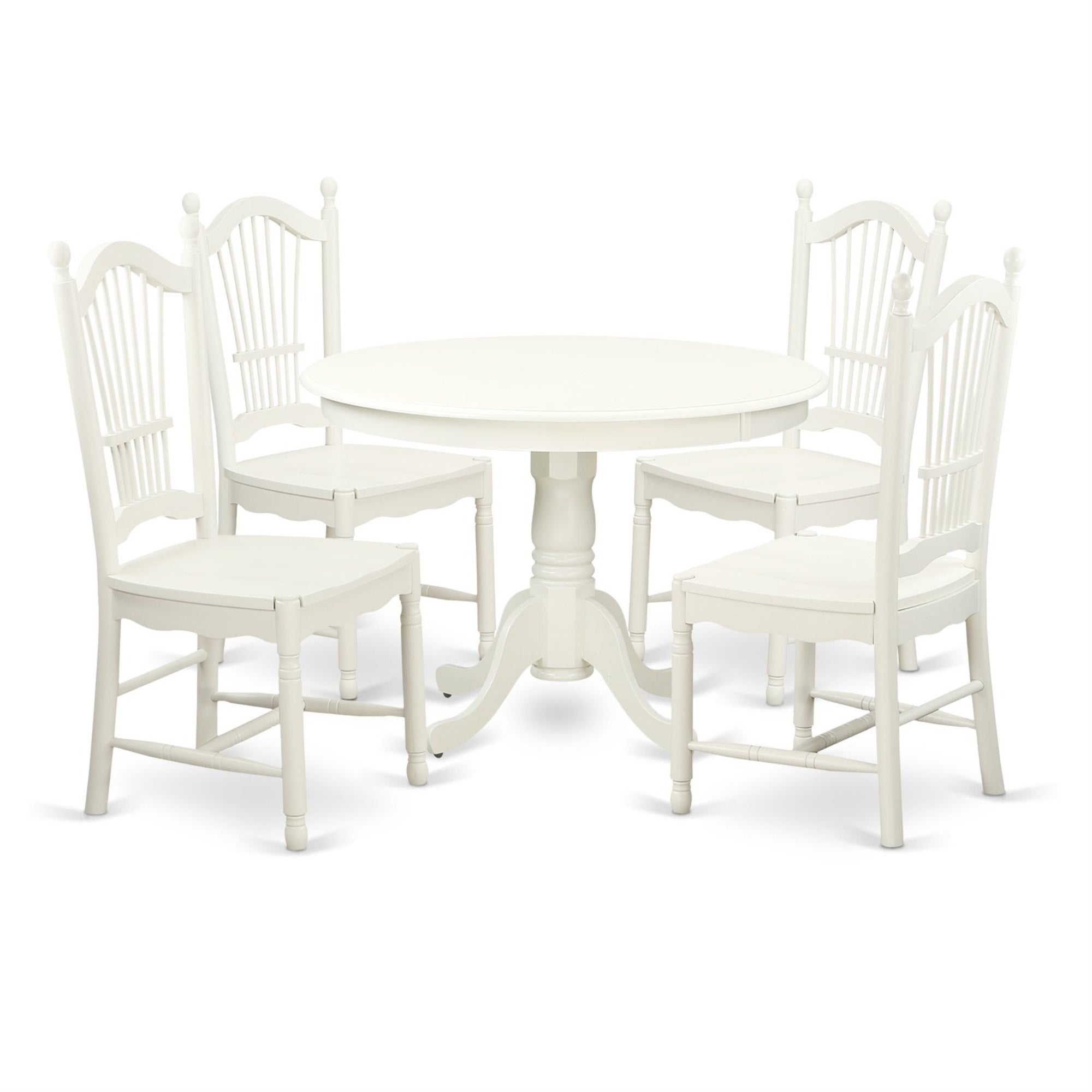 Ergode 3-Pc Dining Room Table Set, Round Modern Dining Table, 2 Linen Fabric Mid-Century Chairs, Wooden Pedestal Legs, Cappuccino Finish, Solid Wood, Ladder Back, Light Beige Seats, Easy Assembly, Ideal For Modern Homes, 42X42 Inch, Linen White