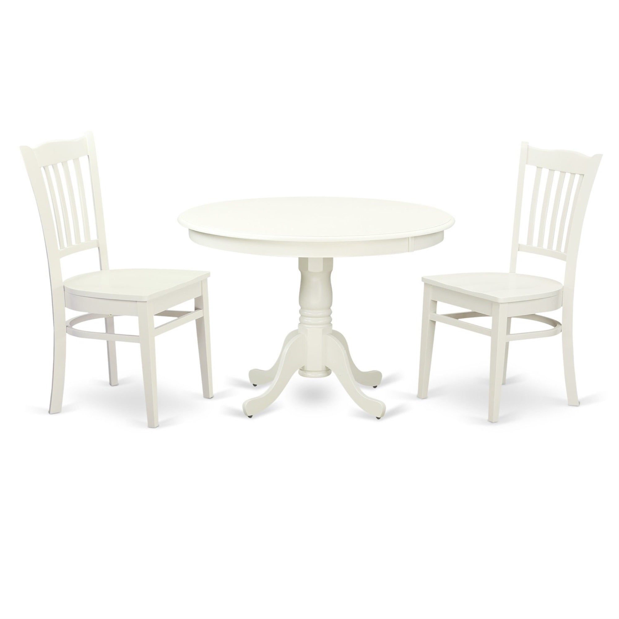 Casafoyer Hlgr3-Lwh-W 3 Piece Kitchen Table Set For Small Spaces Contains A Round Dining Room Table With Pedestal And 2 Dining Chairs, 42X42 Inch, Linen White