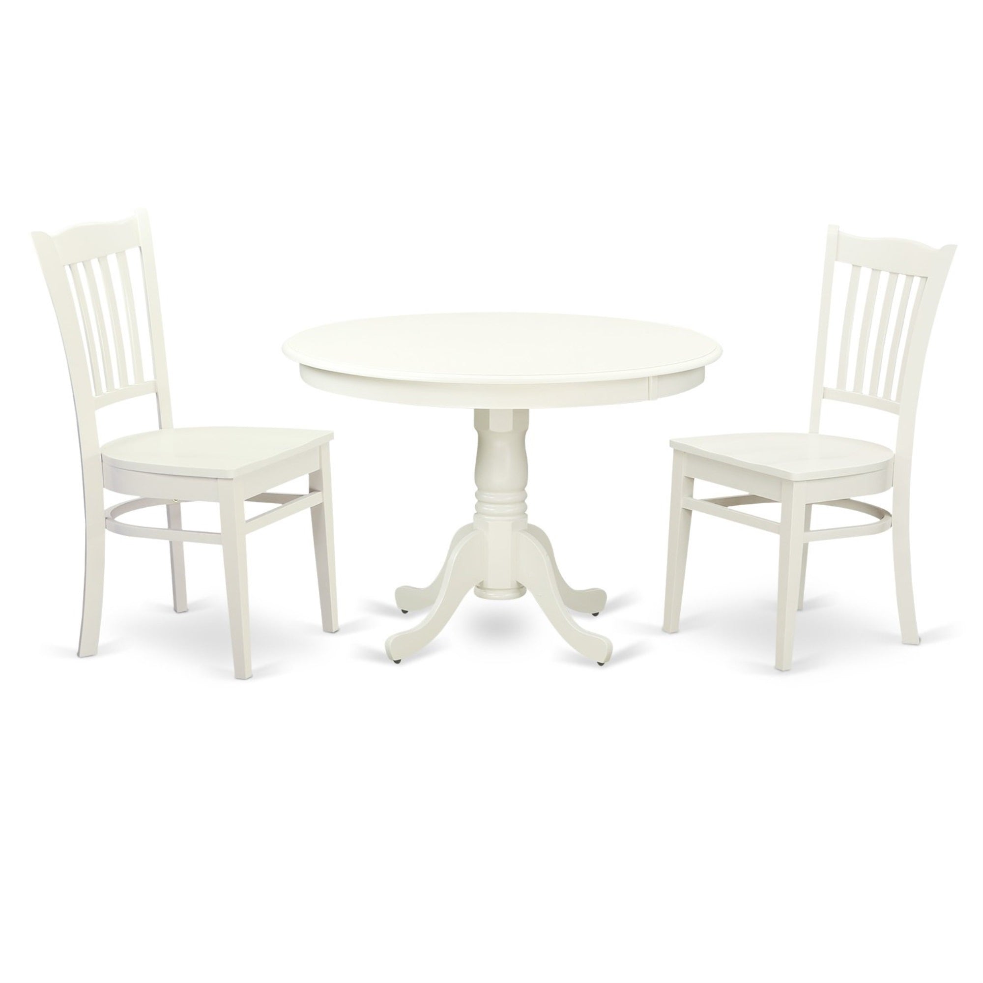 East West Furniture Hlgr3-Lwh-W 3 Piece Kitchen Table Set For Small Spaces Contains A Round Dining Room Table With Pedestal And 2 Dining Chairs, 42X42 Inch, Linen White