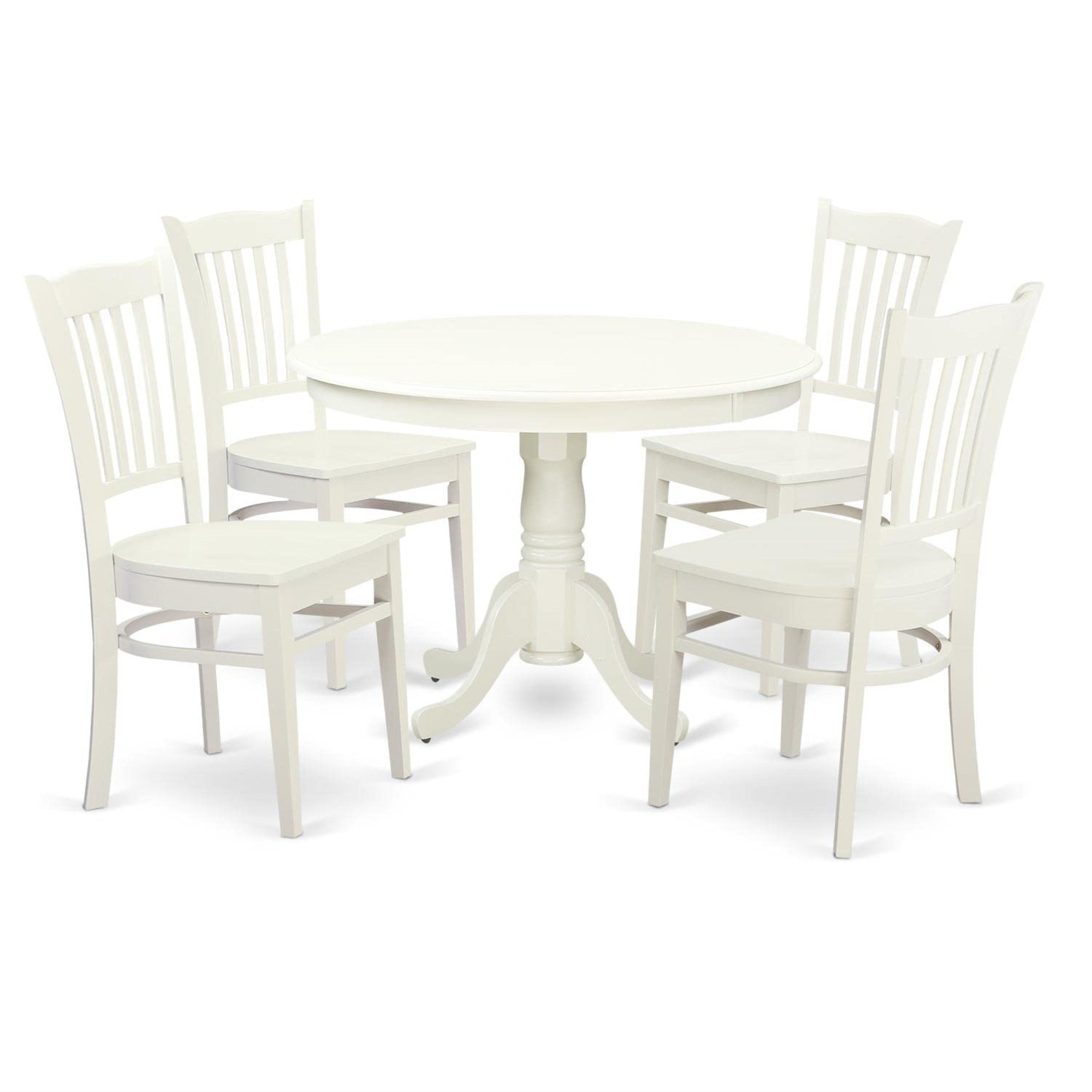 Casafoyer Hlgr5-Lwh-W 5 Piece Dining Room Furniture Set Includes A Round Dining Table With Pedestal And 4 Wood Seat Chairs, 42X42 Inch, Linen White
