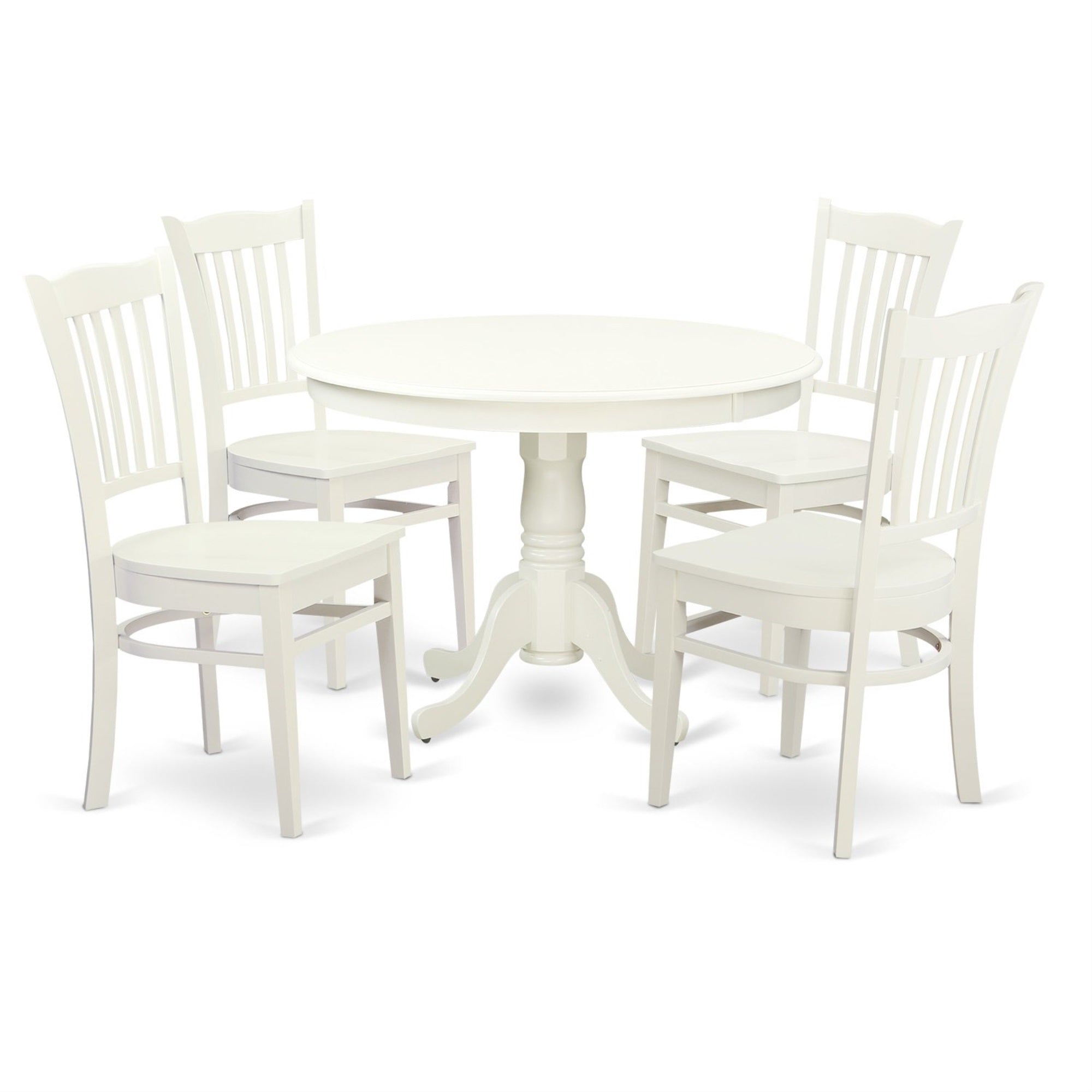 Ergode Hlgr5-Lwh-W 5-Piece Dining Table Set, Round Table With Pedestal & 4 Wood Seat Chairs, Linen White, 42X42 Inch