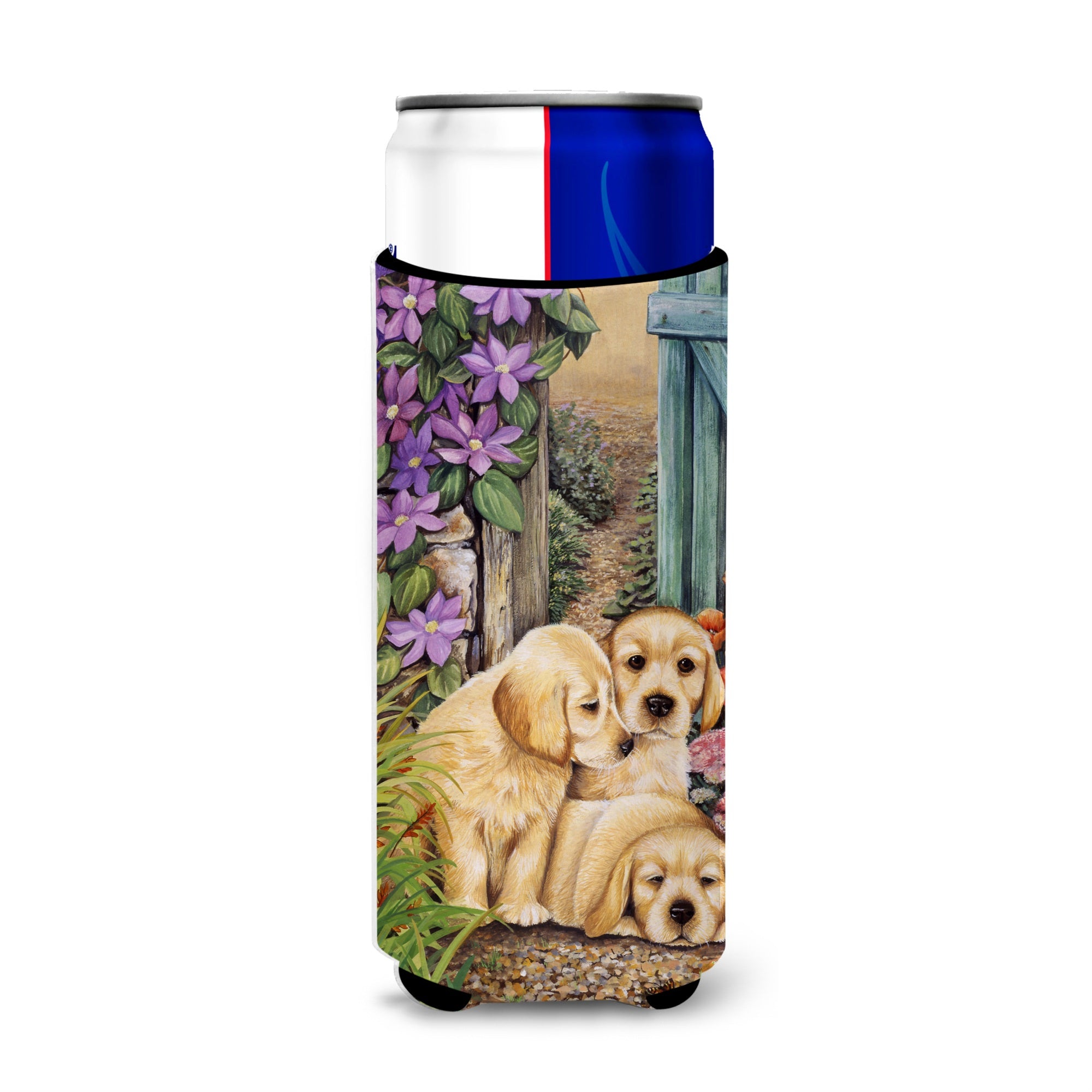 Caroline'S Treasures Yellow Labrador Puppies By Lesley Hallas Michelob Ultra Koozies For Slim Cans, Multicolor