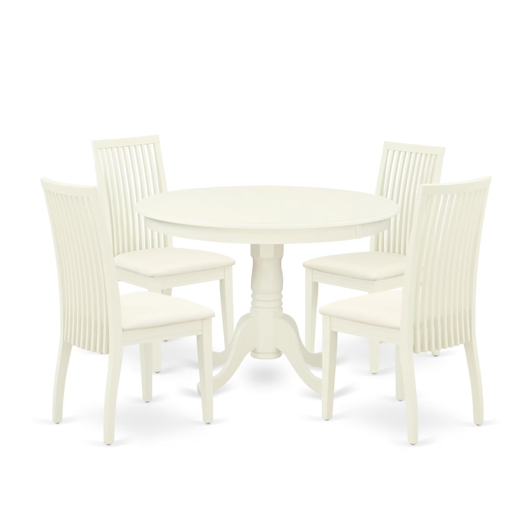 Casafoyer Hlip5-Lwh-C 5 Piece Dining Set Includes A Round Dining Room Table With Pedestal And 4 Linen Fabric Upholstered Chairs, 42X42 Inch, Linen White