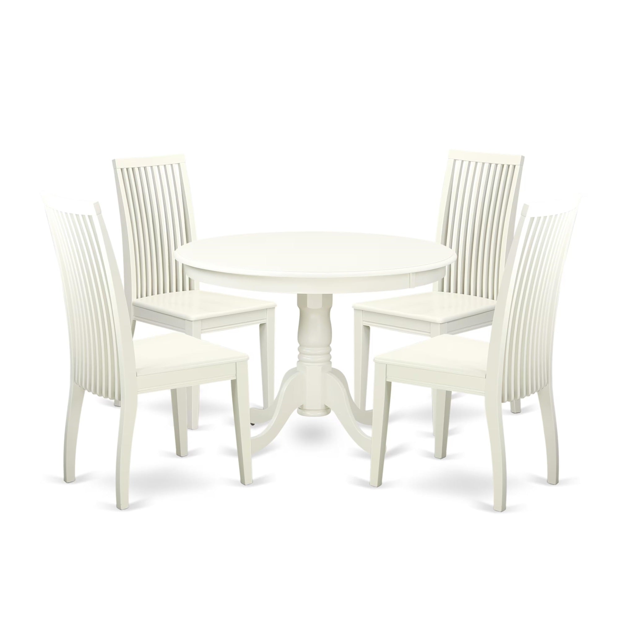 Casafoyer Hlip5-Lwh-W 5 Piece Kitchen Table Set For 4 Includes A Round Dining Table With Pedestal And 4 Dining Room Chairs, 42X42 Inch, Linen White