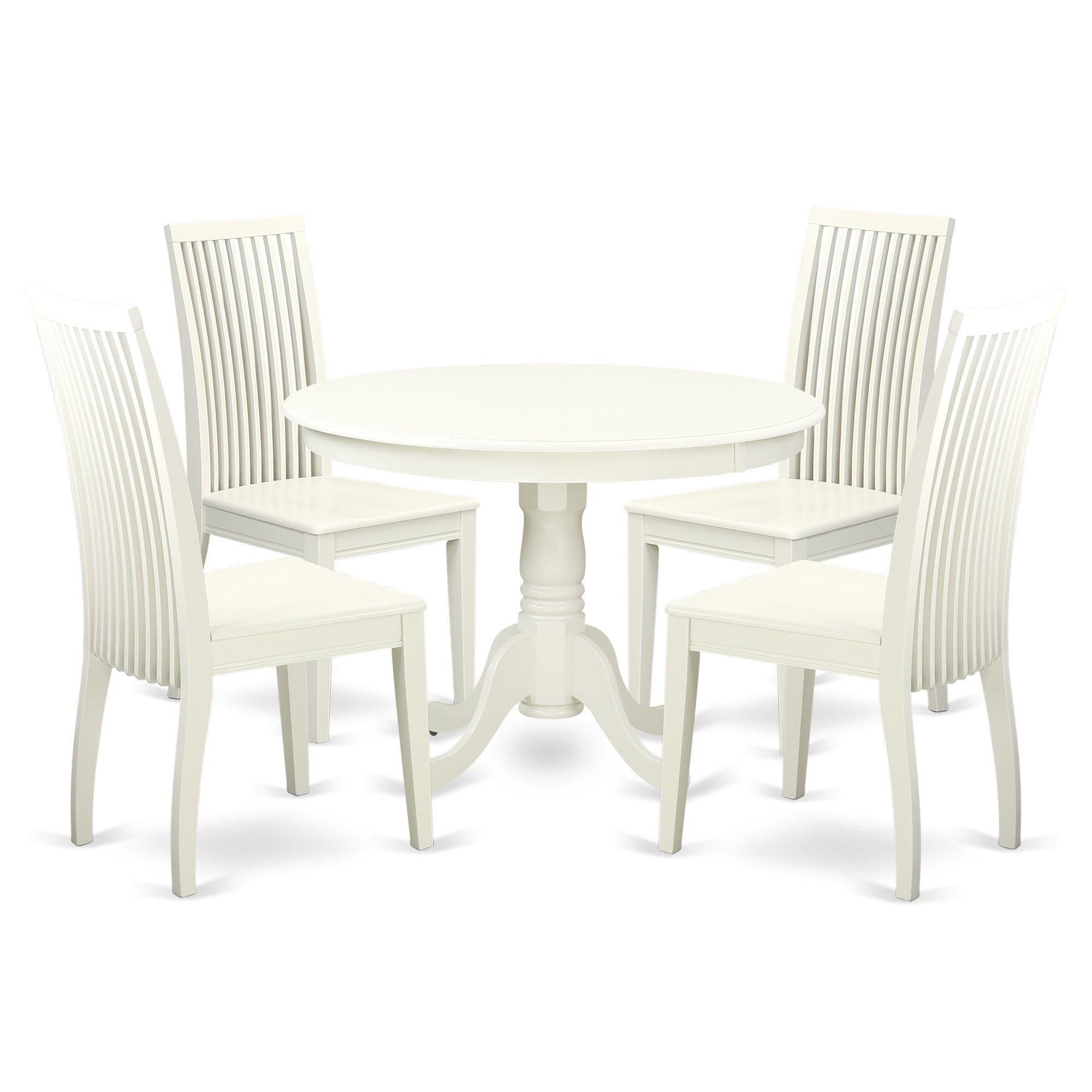 Ergode Hlip5-Lwh-W, 5-Pc Dining Room Table Set, Round Modern Table & 4 Wood Chairs, Linen White Finish, Asian Hardwood, Ideal For Dining Rooms & Kitchens, Easy Assembly, 42X42 Inch Table, Comfortable & Elegant, Enhance Your Dining Room