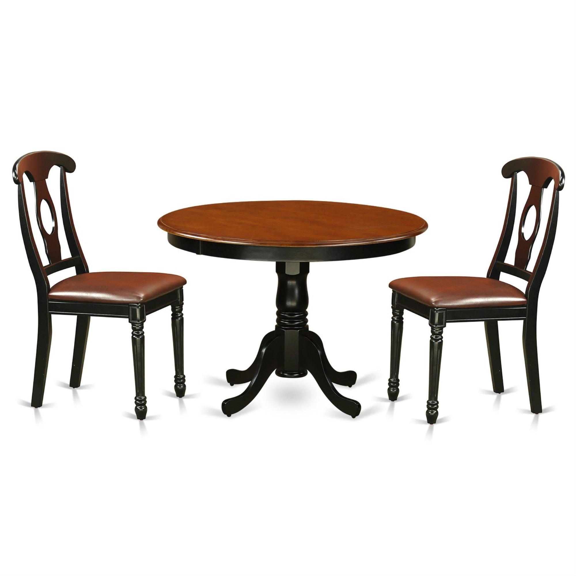 Casafoyer Hlke3-Bch-Lc 3 Piece Kitchen Table & Chairs Set Contains A Round Dining Room Table With Pedestal And 2 Faux Leather Upholstered Chairs, 42X42 Inch, Black & Cherry