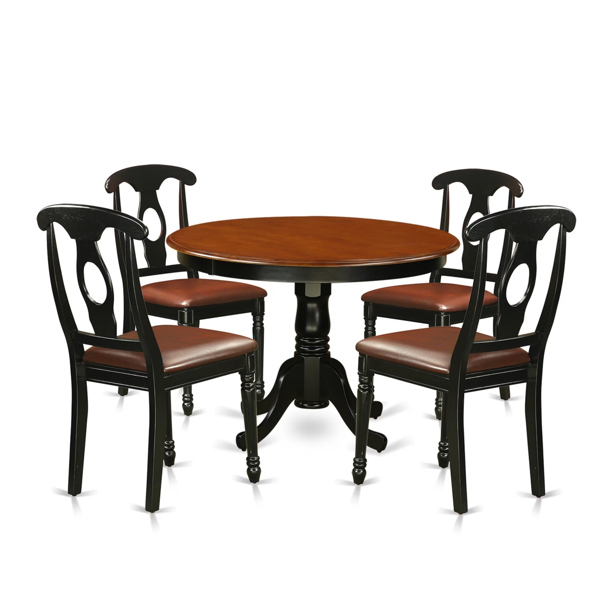 Casafoyer Hlke5-Bch-Lc 5 Piece Kitchen Table & Chairs Set Includes A Round Dining Room Table With Pedestal And 4 Faux Leather Upholstered Dining Chairs, 42X42 Inch, Black & Cherry