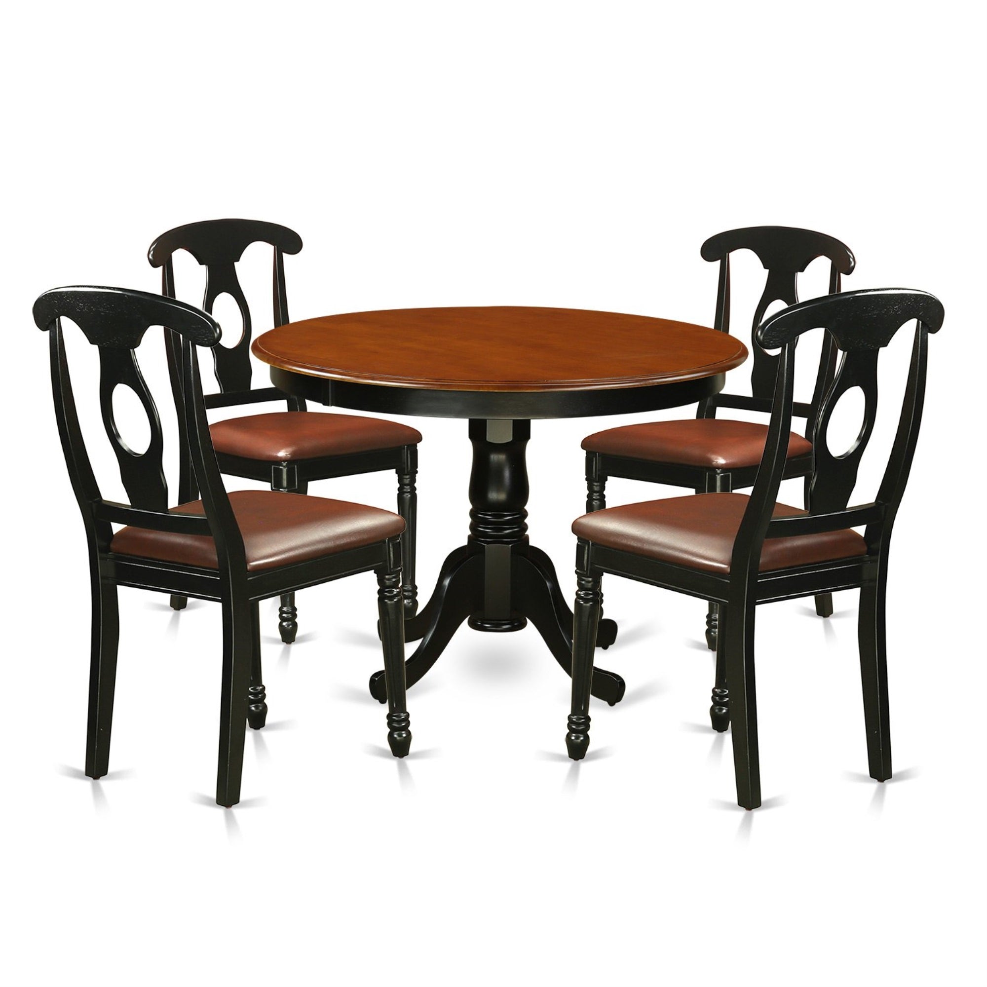 Ergode Hlke5-Bch-Lc, 5 Piece Kitchen Table & Chairs Set, Round Dining Room Table With Pedestal, 4 Faux Leather Upholstered Dining Chairs, 42X42 Inch, Black & Cherry